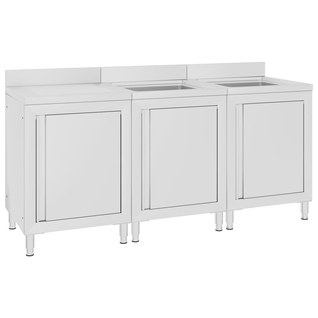 vidaXL Unterschrank Gastro-Spülenunterschrank 180x60x96 cm Edelstahl