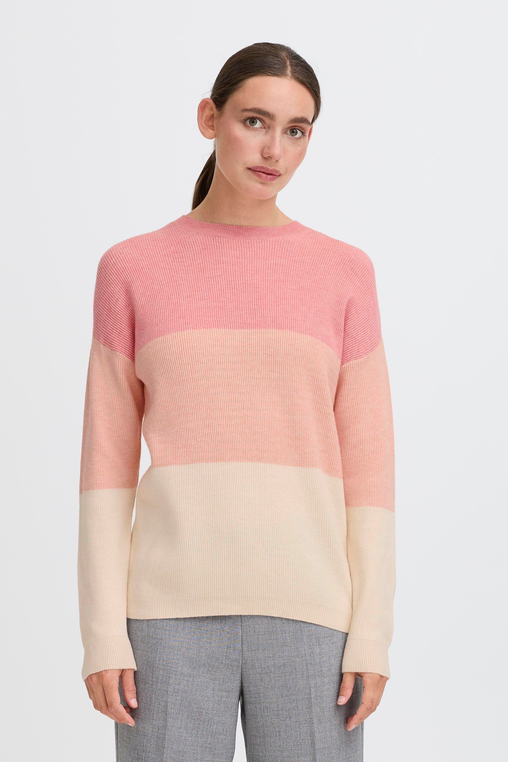 OXMO Strickpullover OXIMANNY LS Gerippter Feinstrick-Pullover in Colorblock-Optik