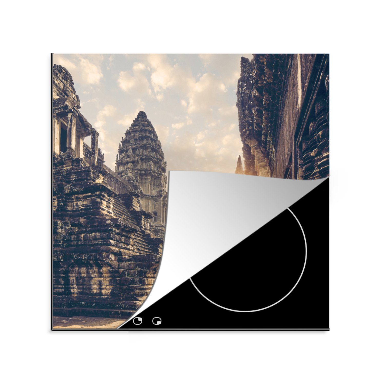 MuchoWow Herdblende-/Abdeckplatte tlg), cm, (1 Arbeitsplatte Angkor Ceranfeldabdeckung, Wat, über Vinyl, für 78x78 Sonnenaufgang küche