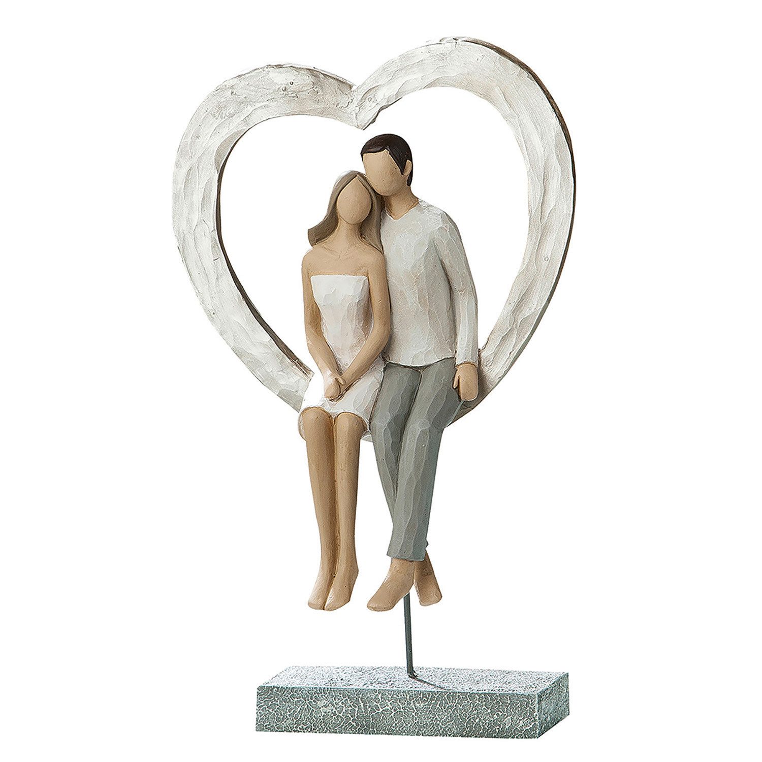 GILDE Dekofigur Figur - grau, weiß - Kunstharz - H. 26cm x T. 9cm x B. 16cm - Deko (1xFigur, 1 Stück), Geschenk Hochzeit - Liebe - Herzen - Pärchen - Herzsymbol - Verlobung