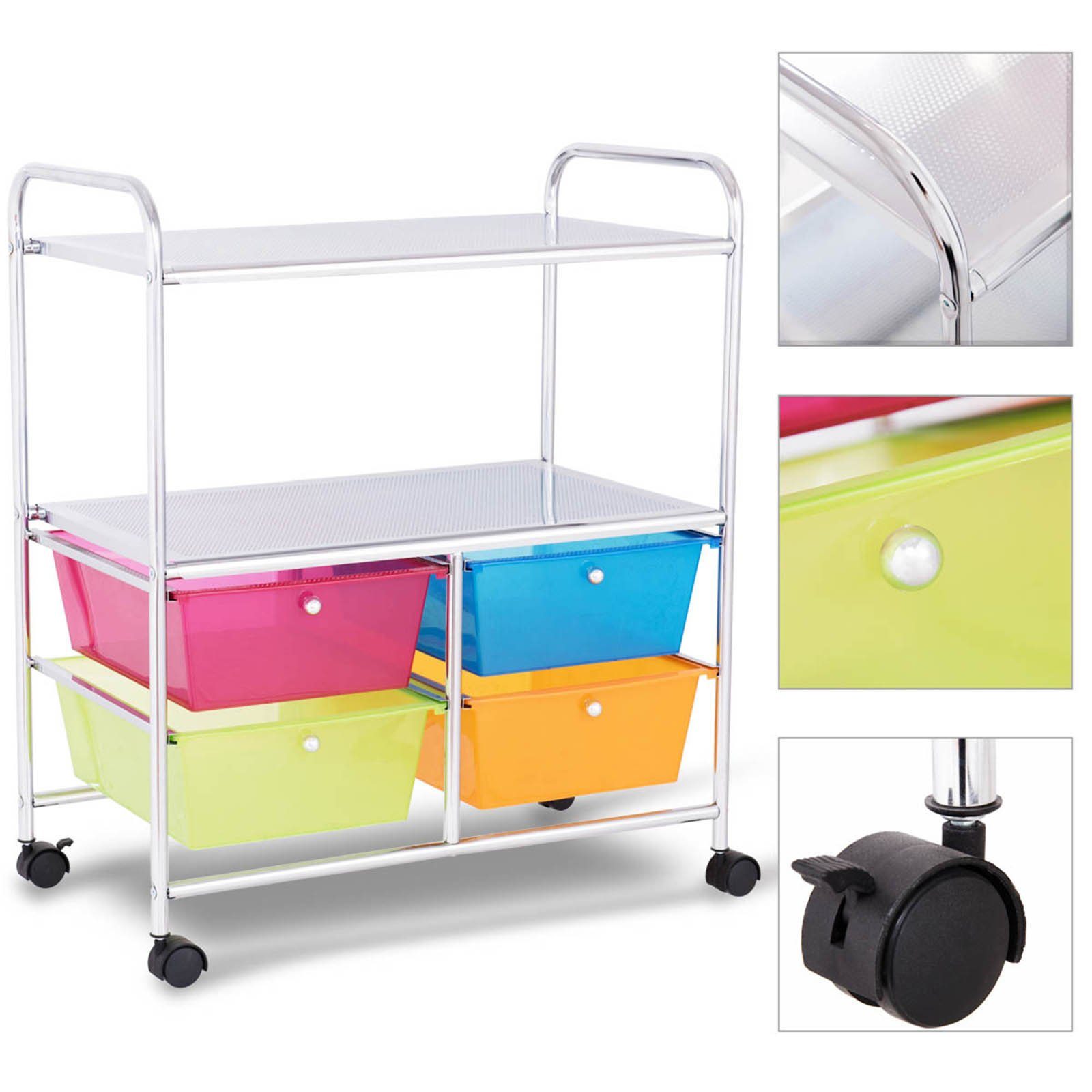 COSTWAY Rollwagen, mit 4 Schubladen & Regalen, Schmal, 63,5 x 37 x75cm