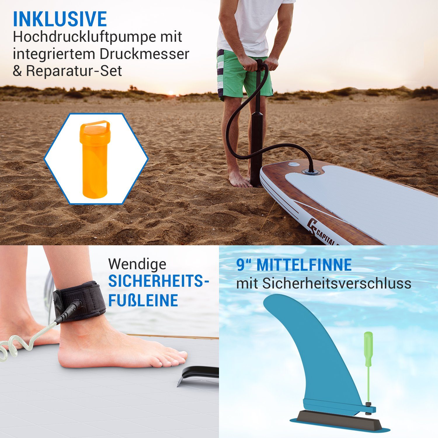 Paddle Board Inflatable 9.8, SUP Stand (Set), Up Standup Board Capital Board SUP-Board Paddel Paddle Cruiser Board, Board Paddling Sports Downwind