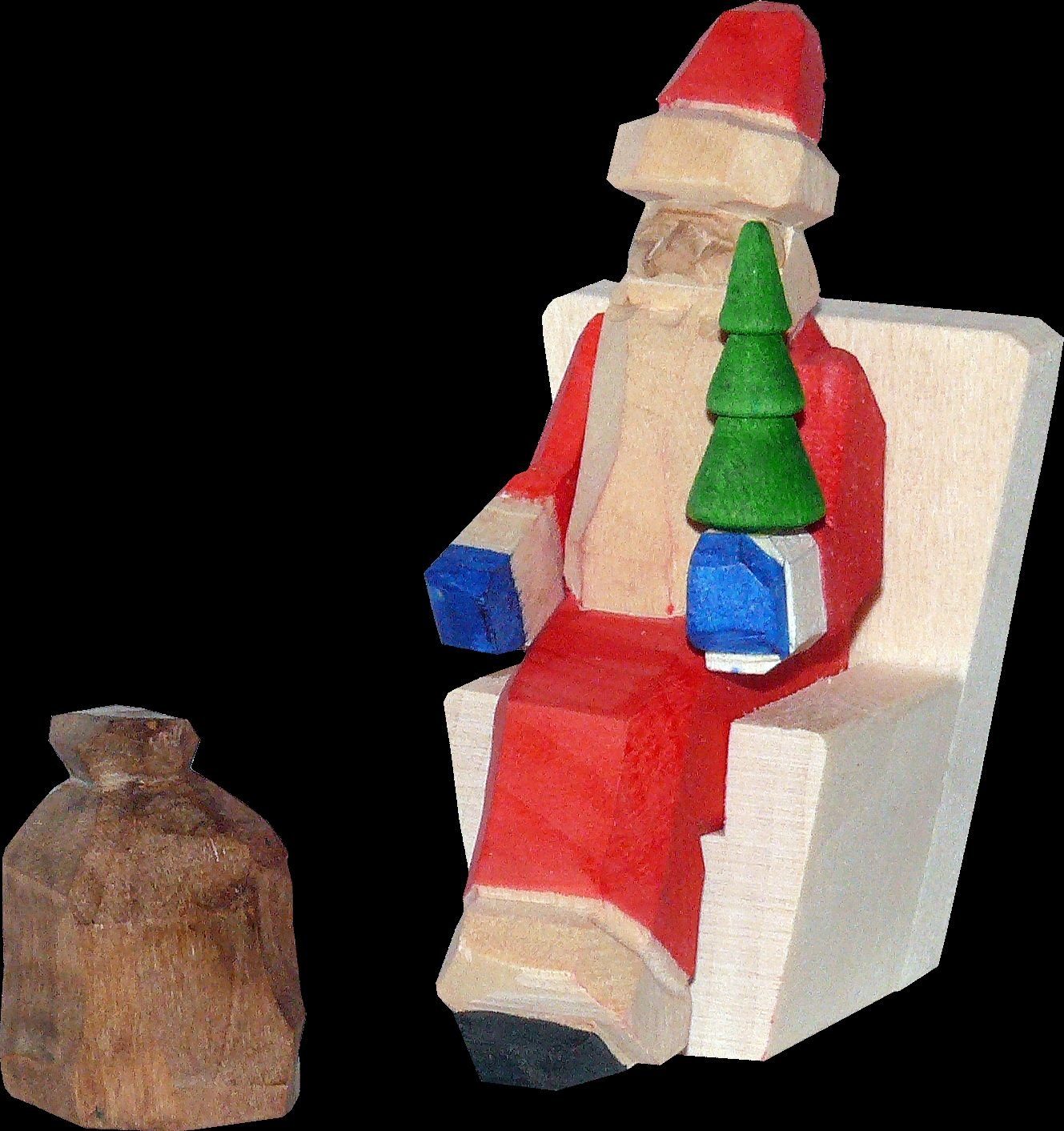 mini bunt 6cm geschnitzt Weihnachtsfigur Sessel Weihnachtsmann