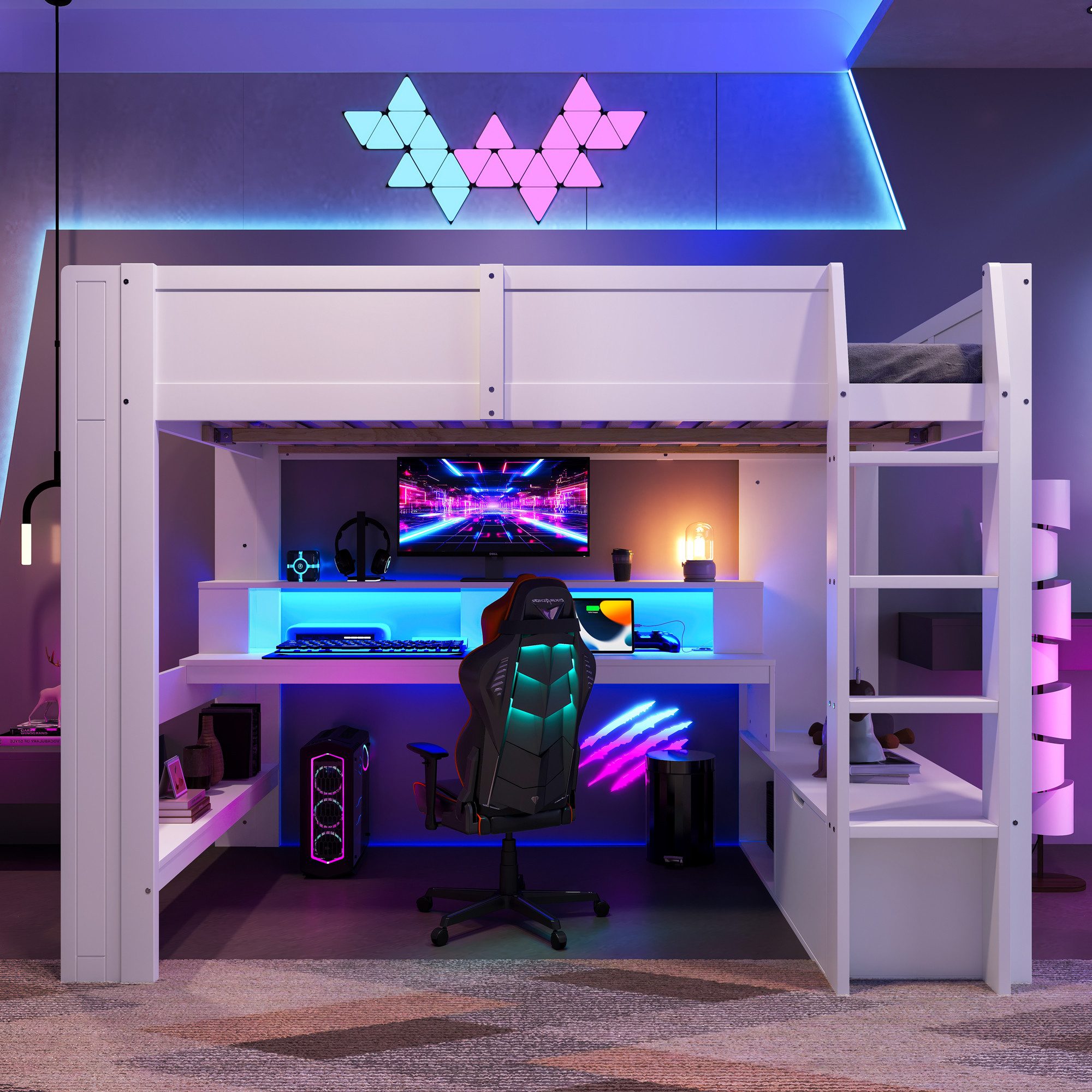 Flieks Hochbett Kinderbett 140x200cm mit LED, günstig online kaufen