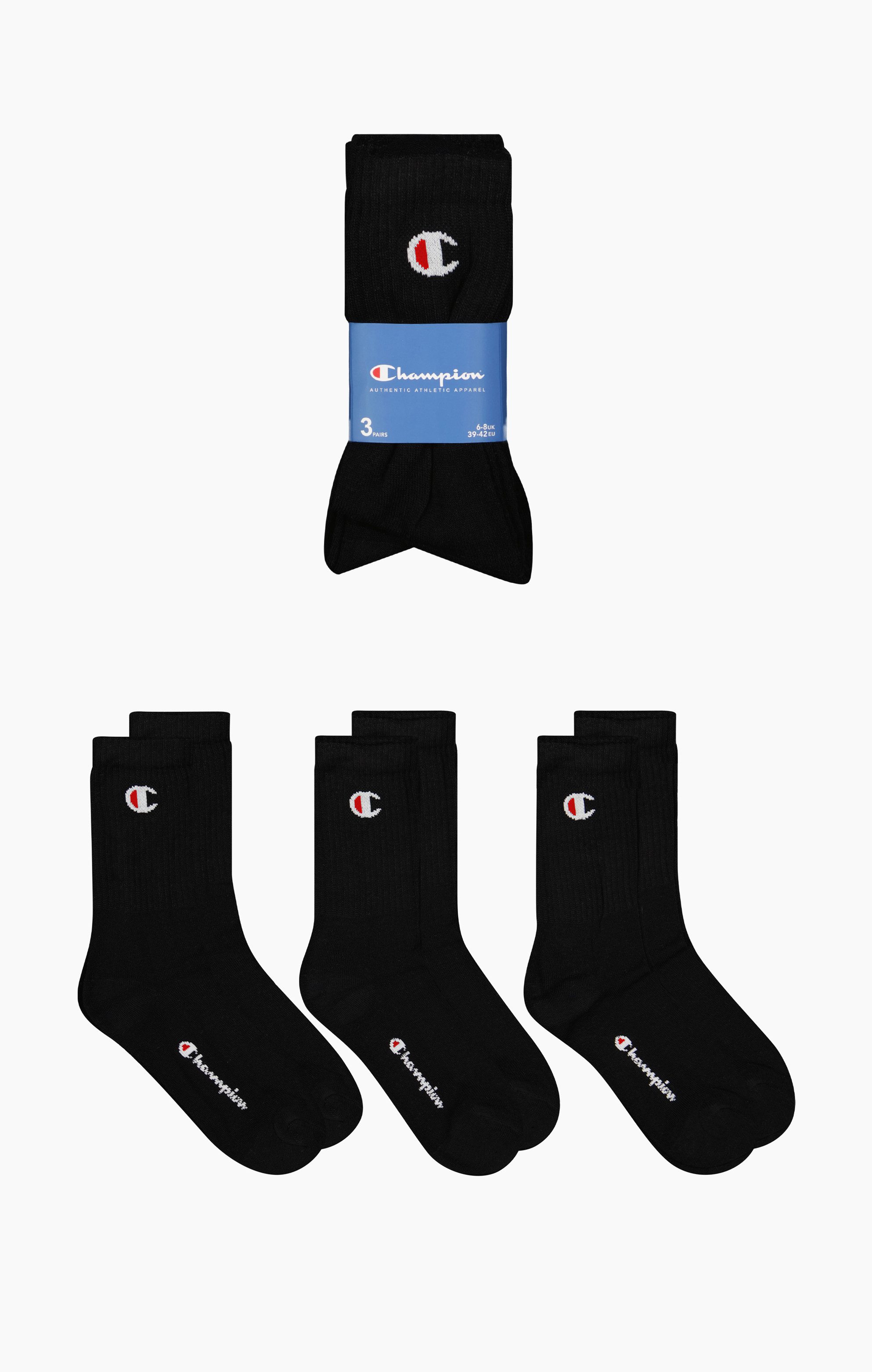 Champion Tennissocken 3 Pack Crew Socks (3-Paar) für sportive Aktivitäten, aus Baumwolle, Polyester und Elasthan