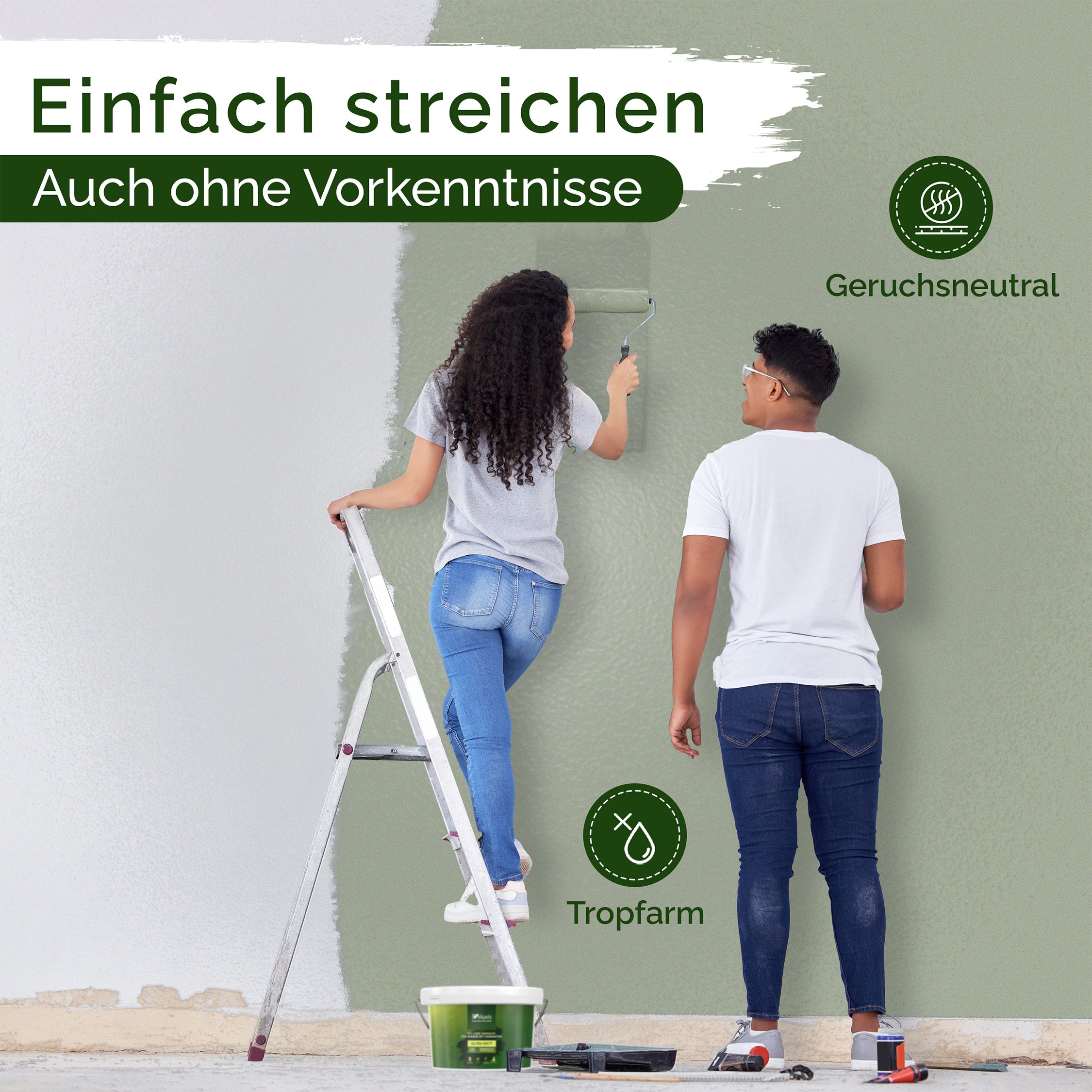 Veluxis Wandfarbe Veluxis® Wandfarbe Universal, Deckkraft-Klasse 1, Streifenfrei, tropfarm & VOC-frei
