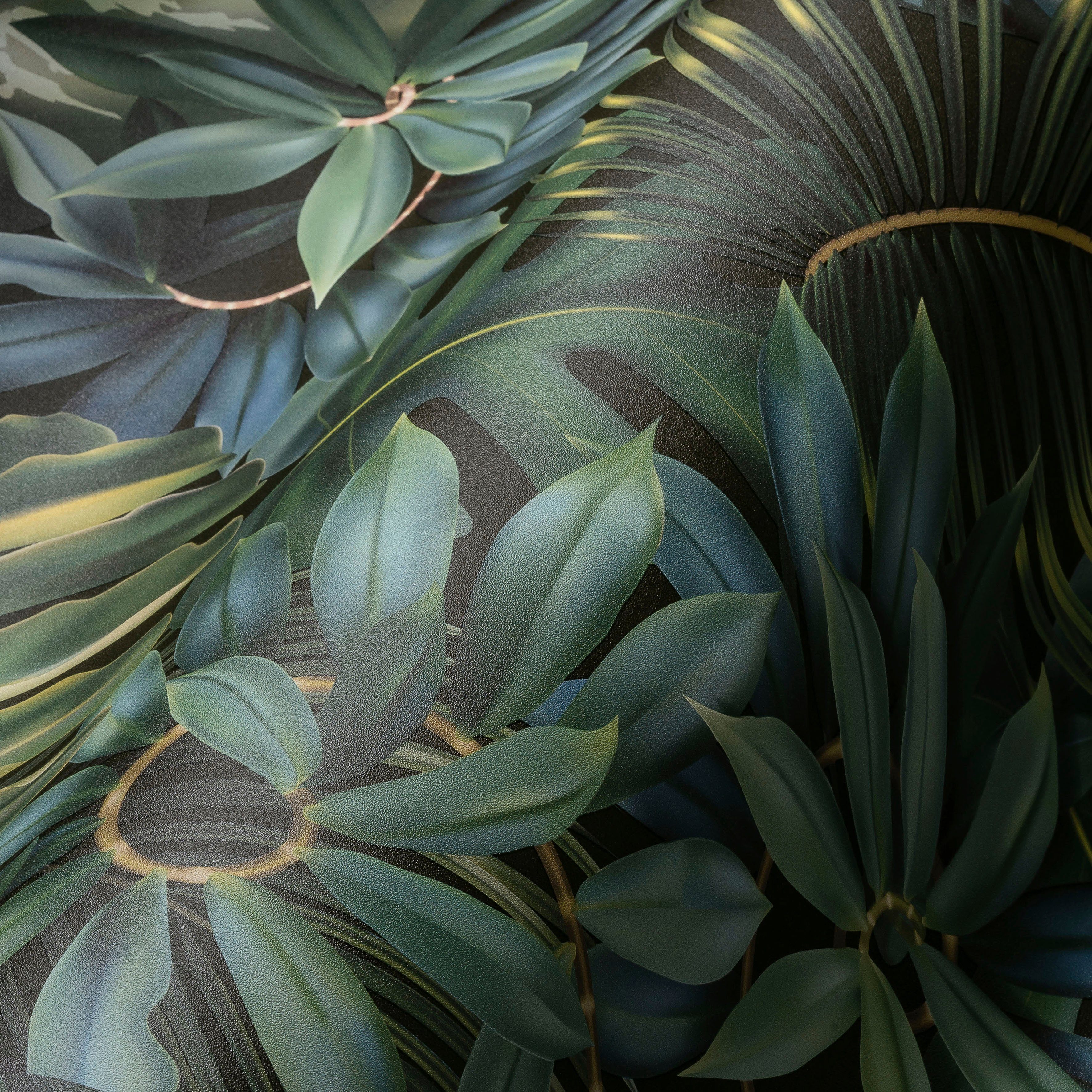 Dschungeltapete Blätter, Création Dschungel Vliestapete (1 glatt, grün/schwarz PintWalls matt, St), A.S.