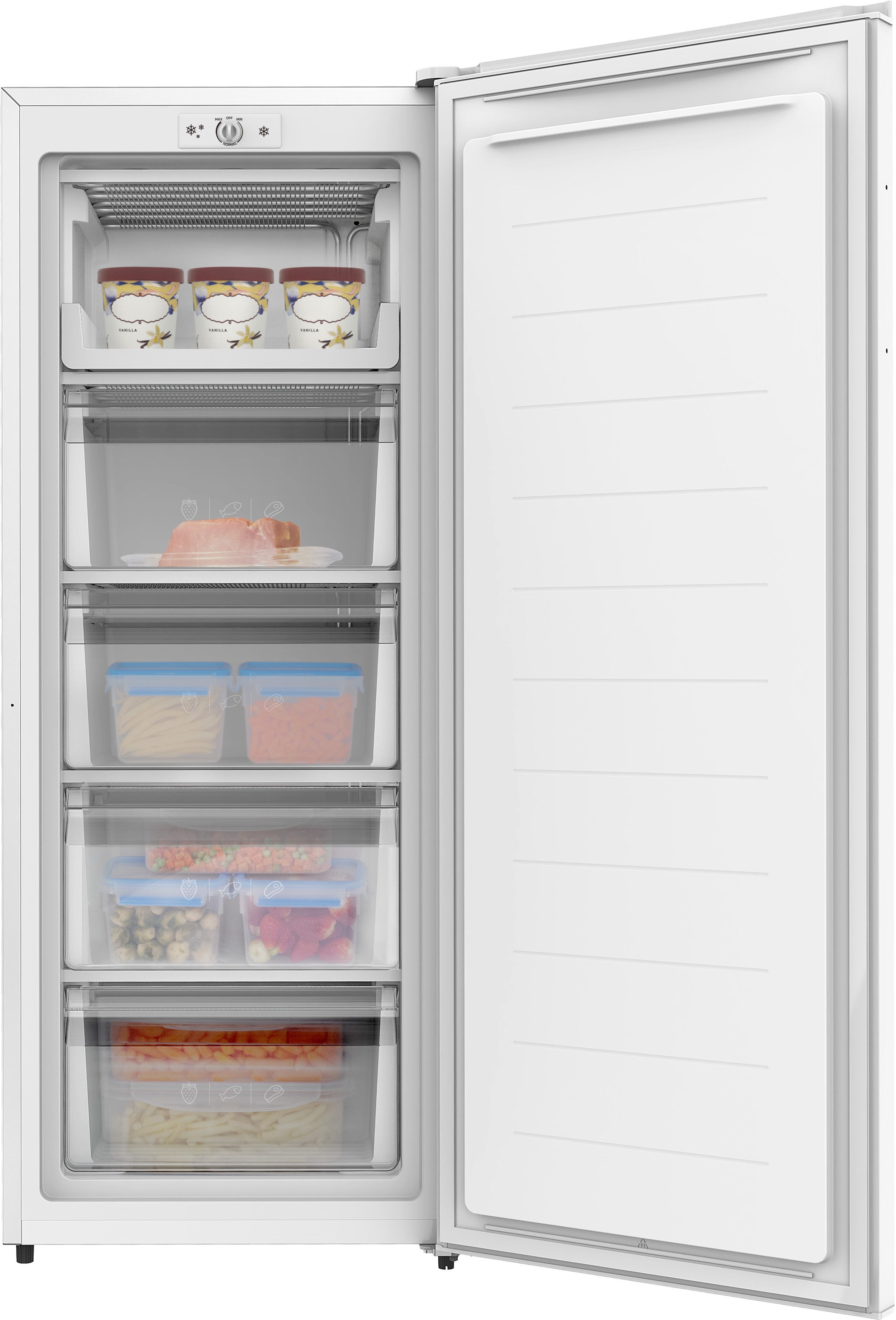 Amica Gefrierschrank GS 324 200 W, 143 cm hoch, 56 cm breit, Großer Vorrat, schneller Zugriff – dank Pizzaschublade