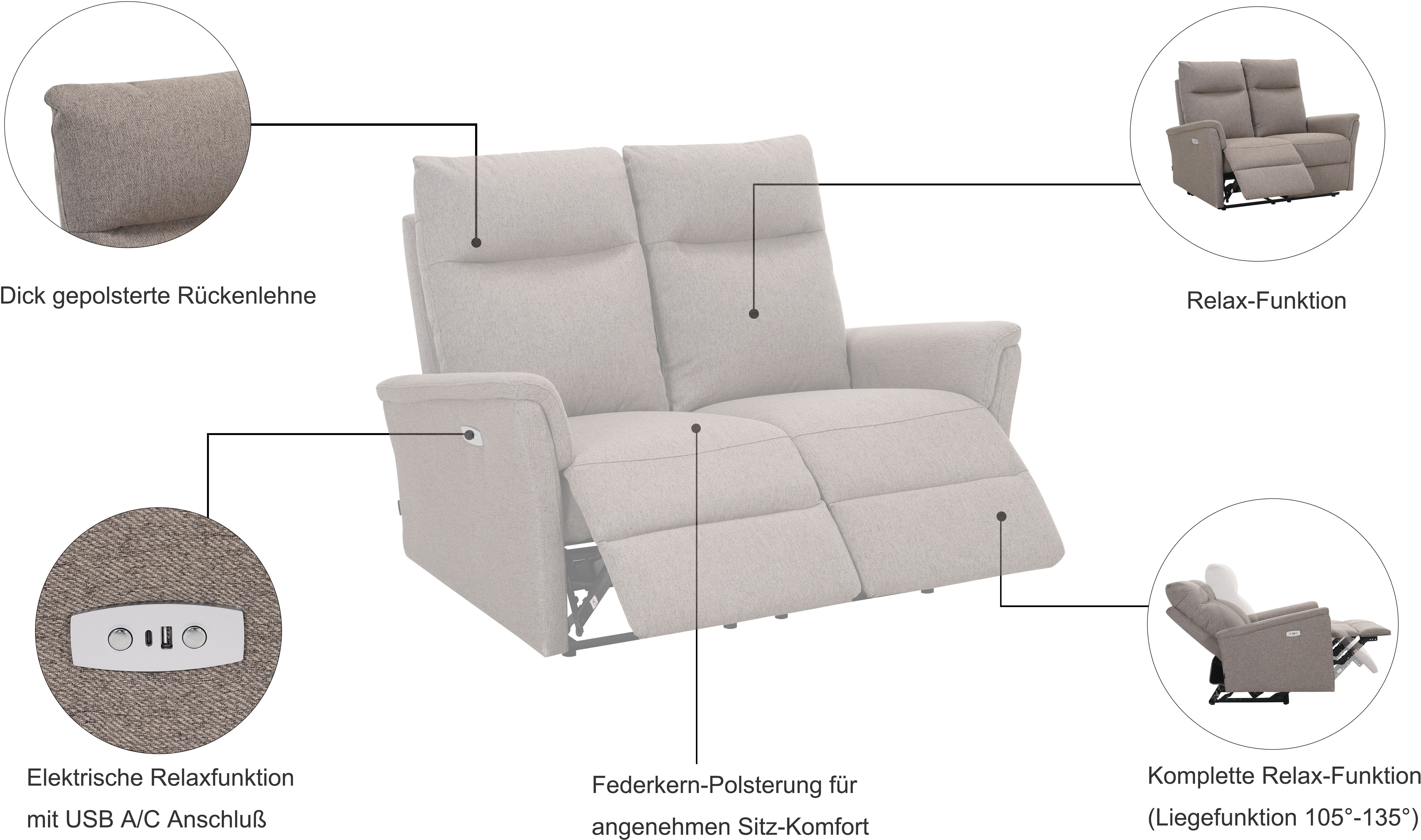 Home affaire Polstergarnitur FINNARA, 3+2+1, elelektrische Relaxfunktion, USB A/C, Liegefunktion 105°-135°, Federkern