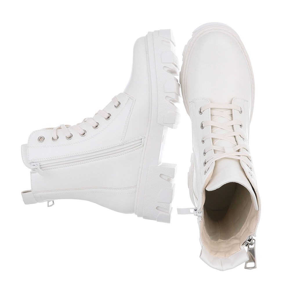 Ital-Design Damen Schnürschuhe Biker Schnürstiefelette (87118211) Blockabsatz Plateaustiefeletten in Weiß