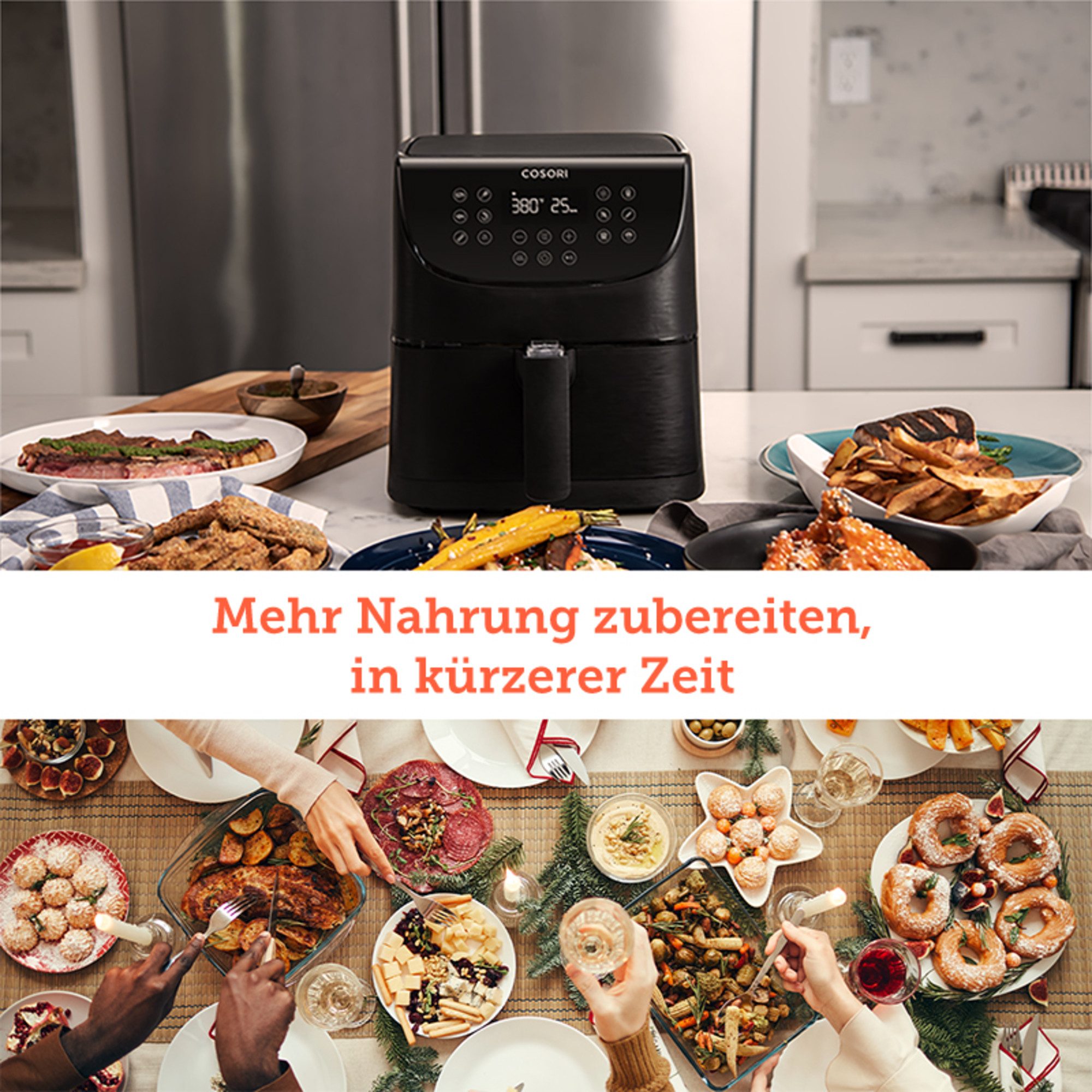 Cosori Heißluftfritteuse 5,5L XXL, 13-in-1 Airfryer, ohne fett, Max 205 ℃, 55 % Energiesparend, 1700,00 W, Kochbuch mit 100 Rezepten, Spülmaschinenfeste, mit Touchscreen