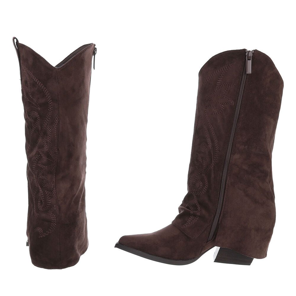Ital-Design Damen Westernstiefel kniehoch mit Blockabsatz Westernstiefel (92299868) Blockabsatz Stiefel in Braun – Bild 5 von 5