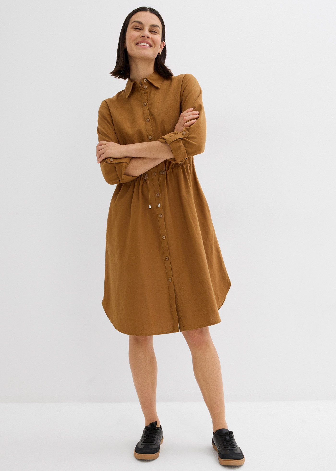 bonprix Midikleid (1-tlg) für lässigen Look, aus Leinen-Baumwoll-Mix, in A-Linie, mit Taschen