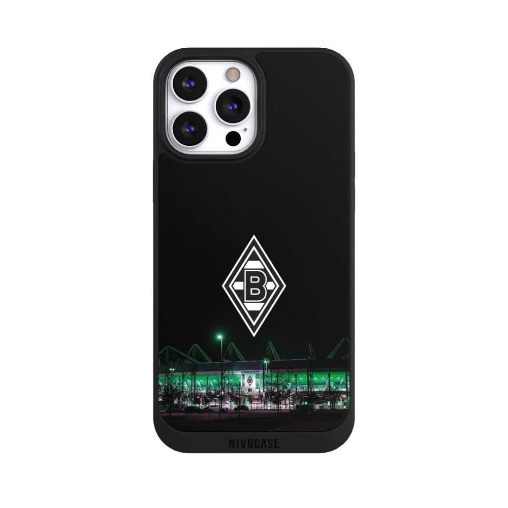 NIVOCASE Handyhülle Borussia Mönchengladbach Offizielles Lizenzprodukt Stadion, Apple iPhone 13 Pro Max Handyhülle Hülle NIVOpure Case Schwarz
