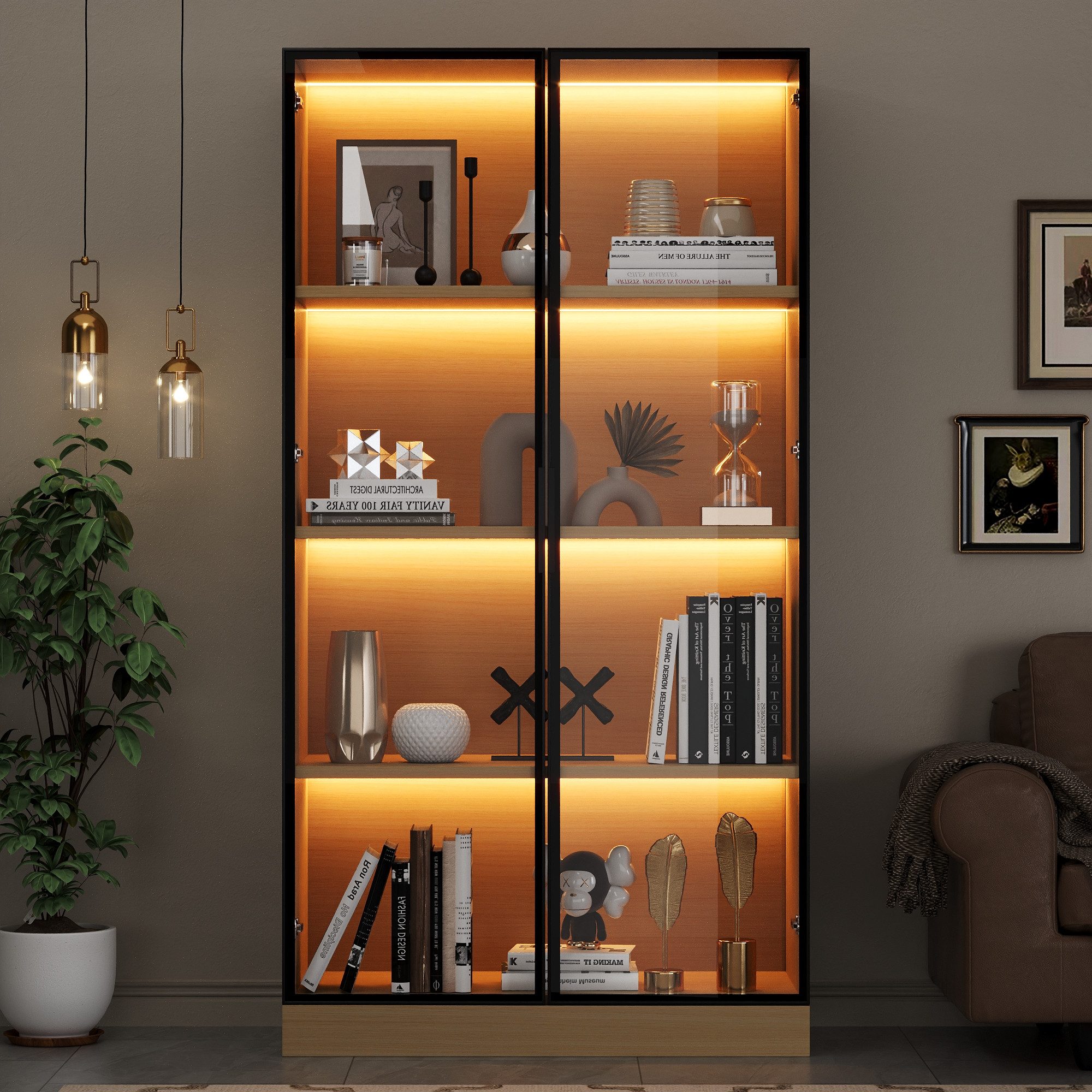 Merax Glasvitrine mit LED-Beleuchtung (Aufbewahrungsschrank Vitrine, günstig online kaufen