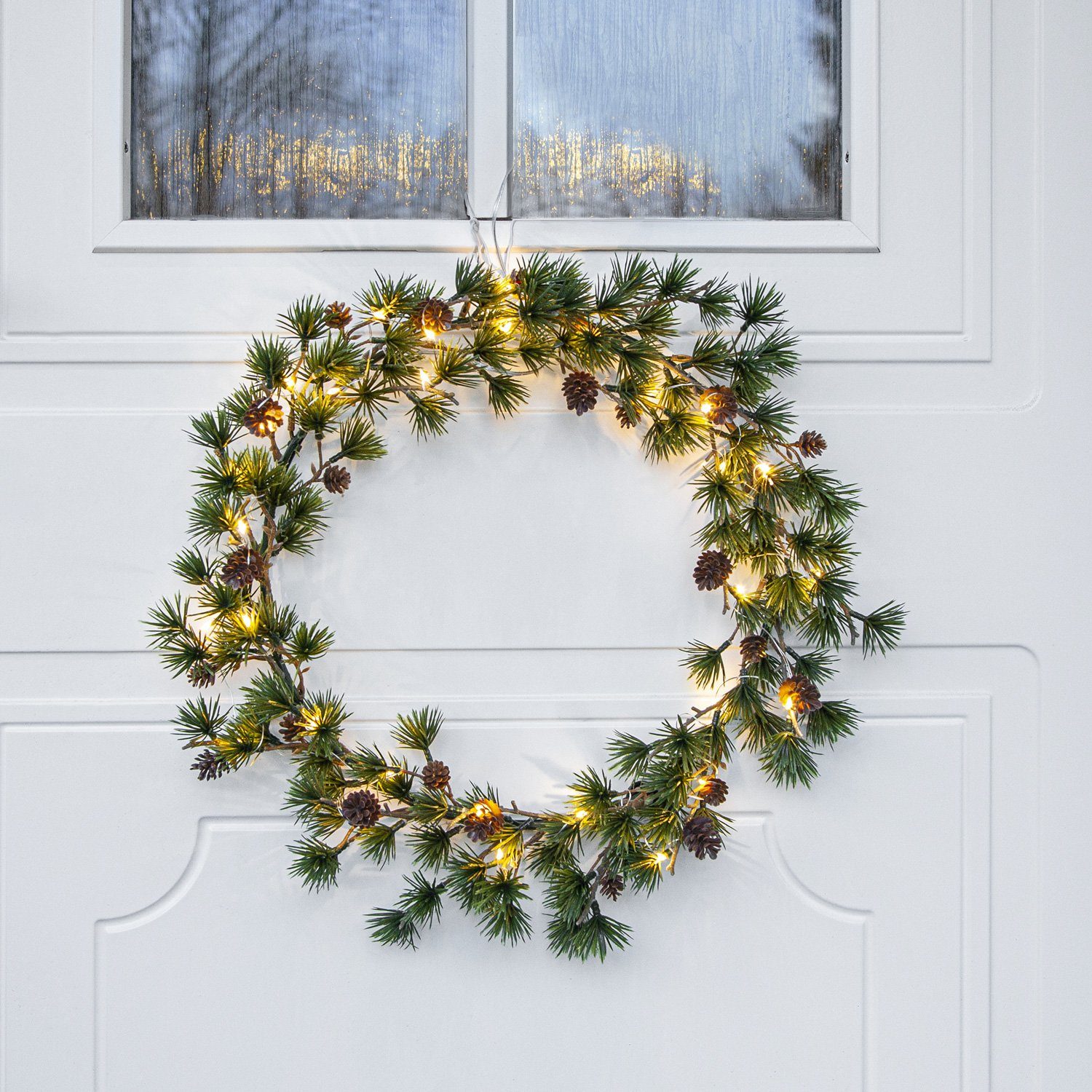 MARELIDA Dekokranz LED Tannenkranz Zapfen Türkranz Weihnachtskranz Timer für Außen 40cm