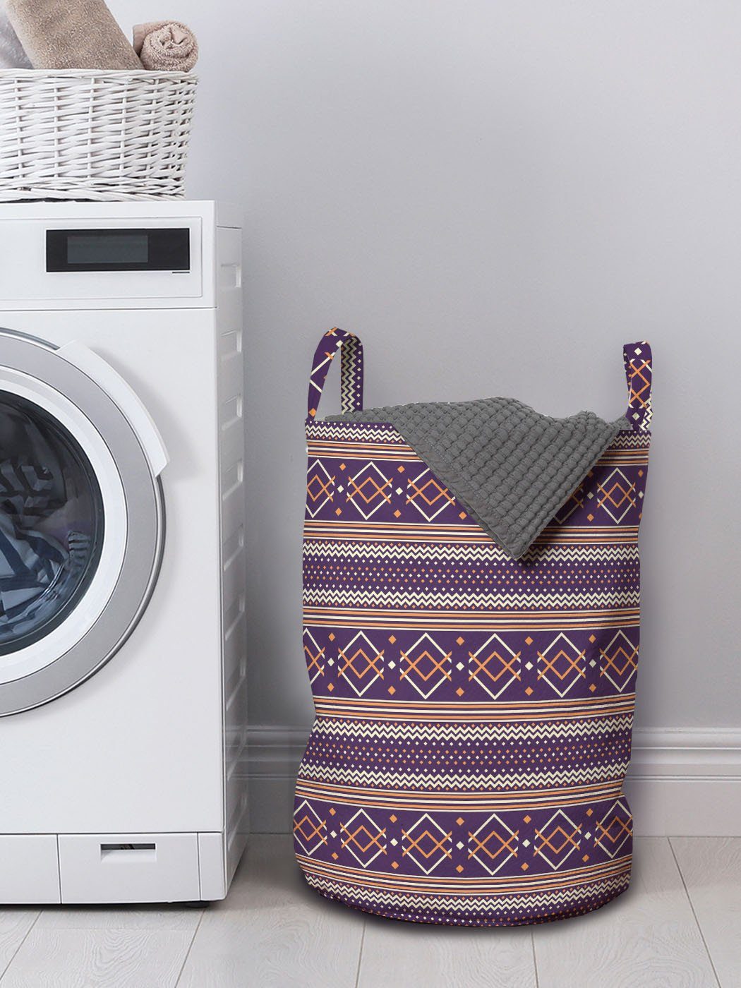 Abakuhaus Wäschesäckchen Wäschekorb mit Griffen für V Zigzags Abstrakt Geometrische Kordelzugverschluss Waschsalons, Formen