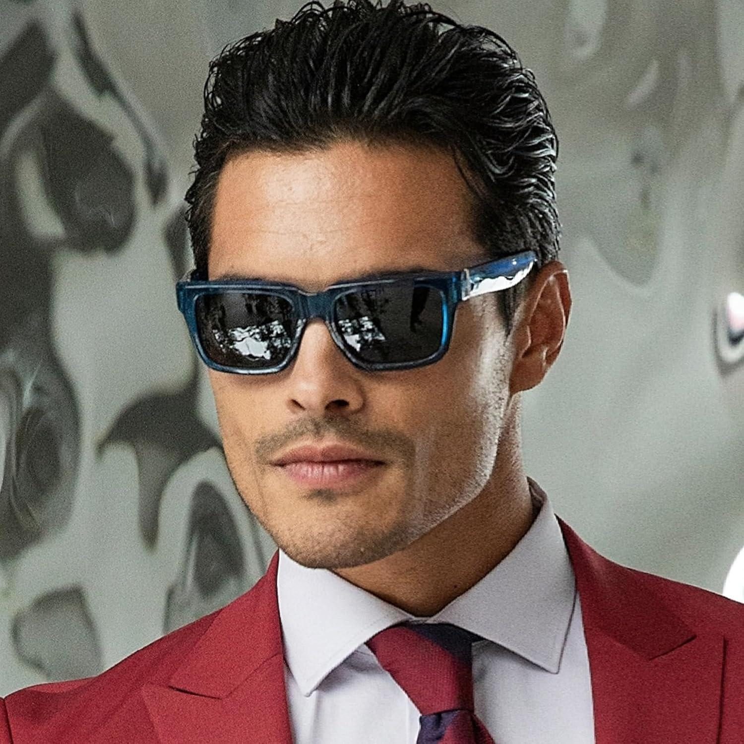 LuxusKollektion Sonnenbrille Sonnenbrillen rechteckig Herren Damen polarisiert M Kristall Blau Grau