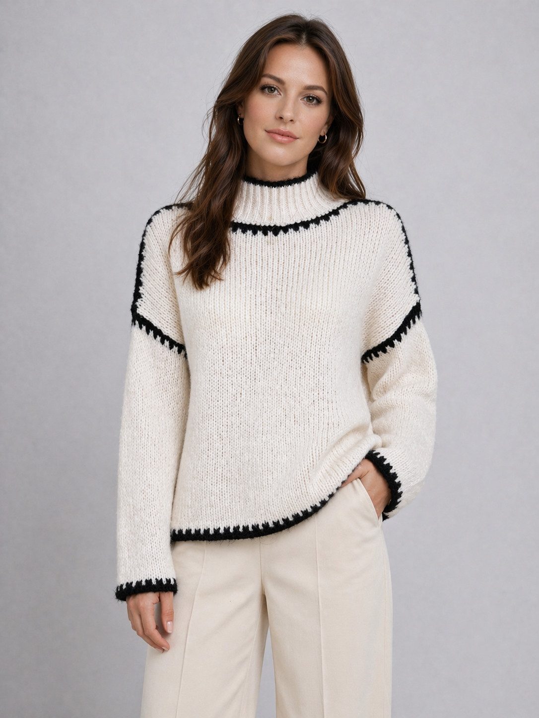 ITALY VIBES Ajourpullover - Stehkragenpullover - Grobstrick - Oversize Pullover - ITALY VIBES