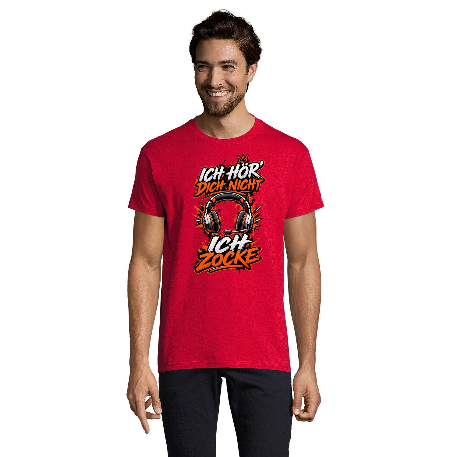 Blondie & Brownie T-Shirt Ich Zocke Herren T-Shirt Gaming Headset Print Lustiger Gamer Spruch (Einzelstück, Einzelartikel) IchZocke Herren Tee Headset