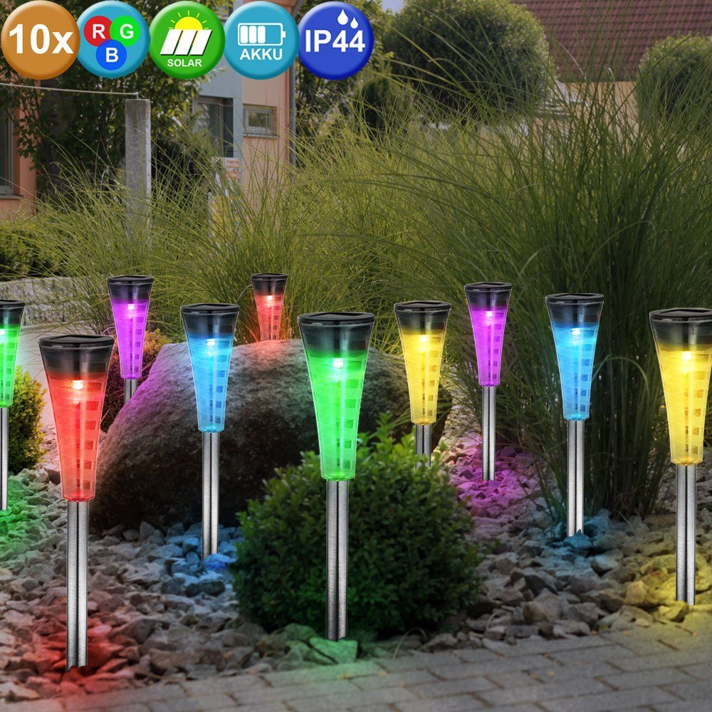 LED Solarleuchte, Design 10er Set RGB LED Steck Lampen Solar