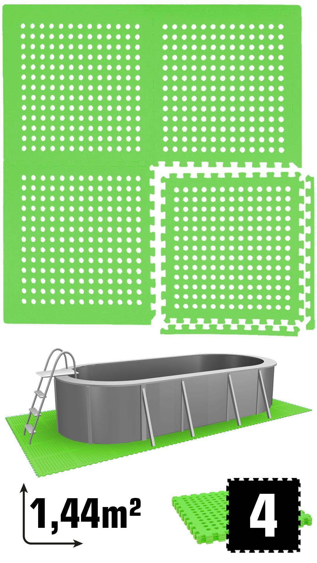 eyepower Bodenmatte Poolmatte Bodenmatte 1,59qm Bodenfliese für Pool, Stecksystem rutschfest Grün
