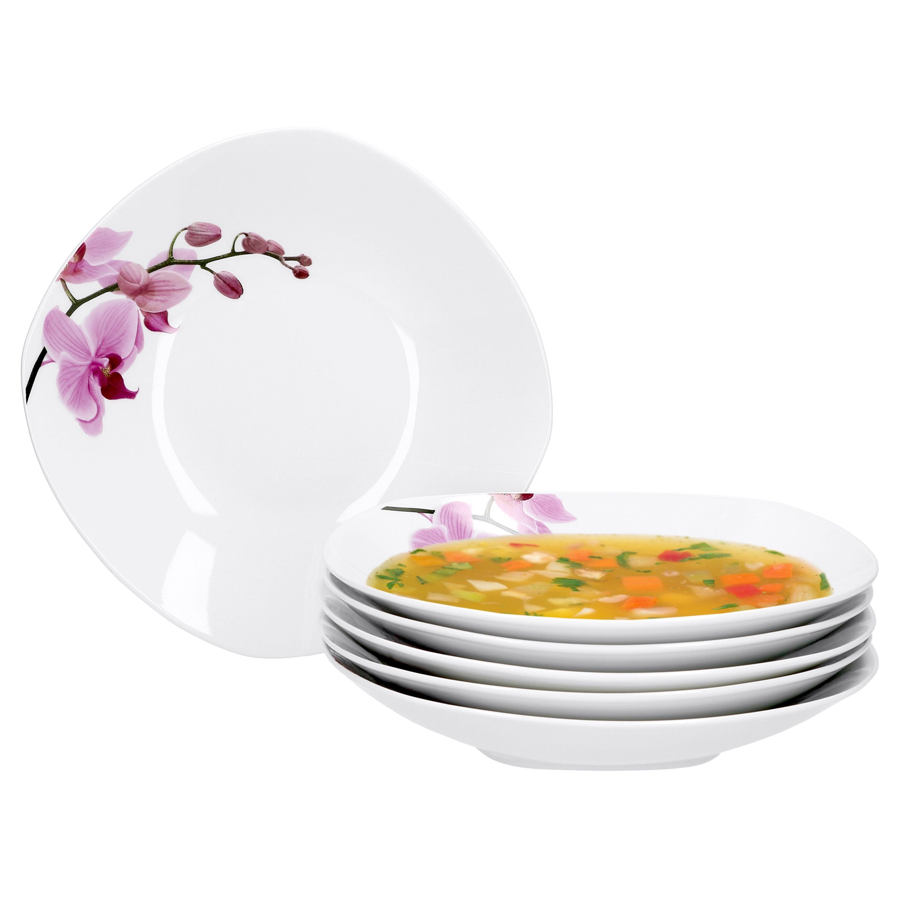 van Well Suppenteller 6er Set Essteller tief Kyoto Orchidee 21,5cm