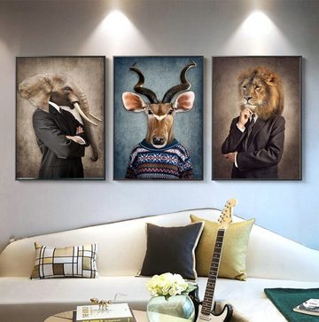 TPFLiving Kunstdruck (OHNE RAHMEN) Poster - Leinwand - Wandbild, Zebra, Löwe, Kuh, Tiger, Hund. Wolf, Vogel, Elefant (Verschiedene Größen), Farben: Leinwand bunt - Größe: 60x80cm