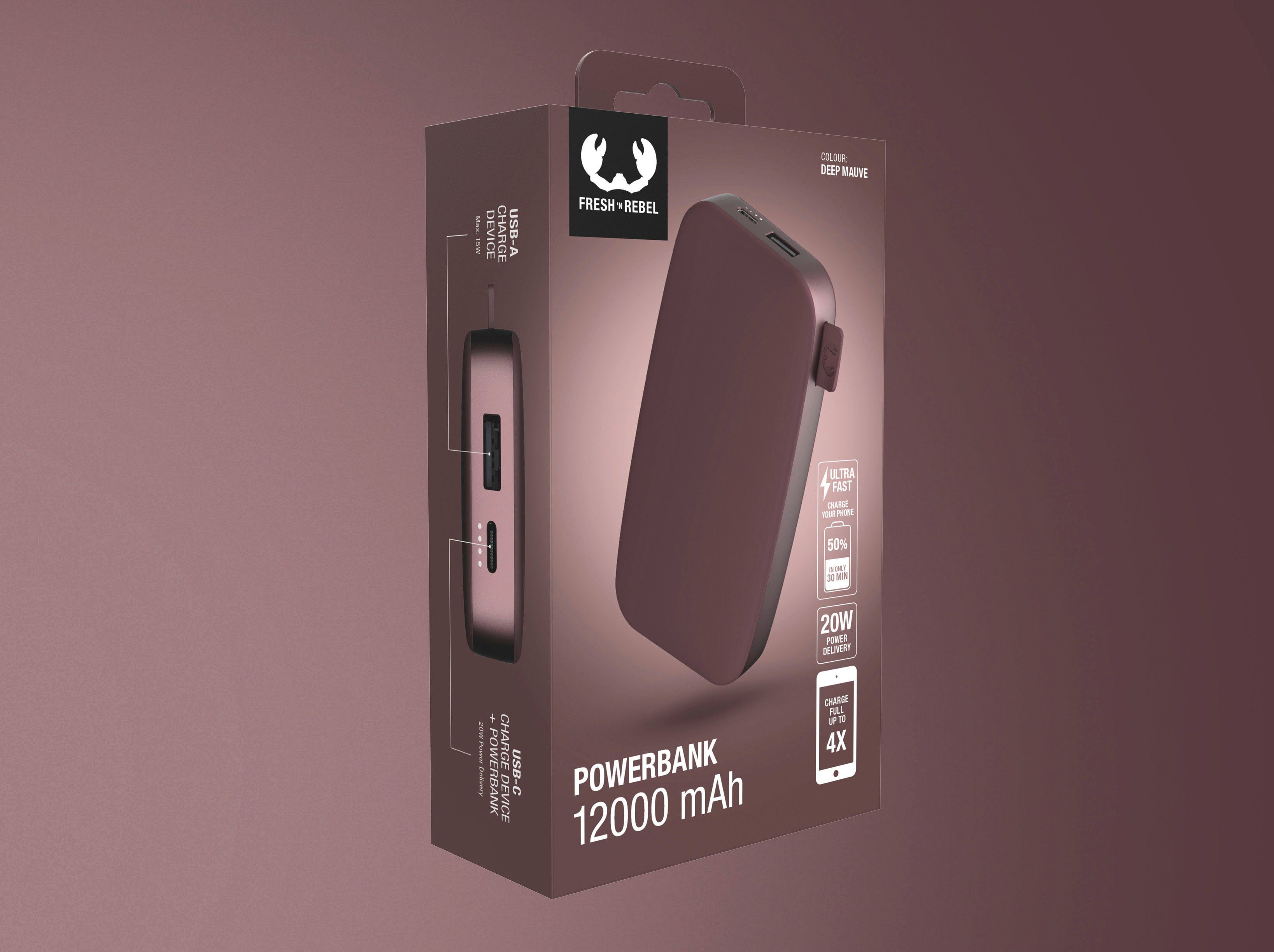 USB-C, Power Fresh´n & Pack dunkelrot Fast 12000mAh Ultra Rebel Charge mit Powerbank 20W PD