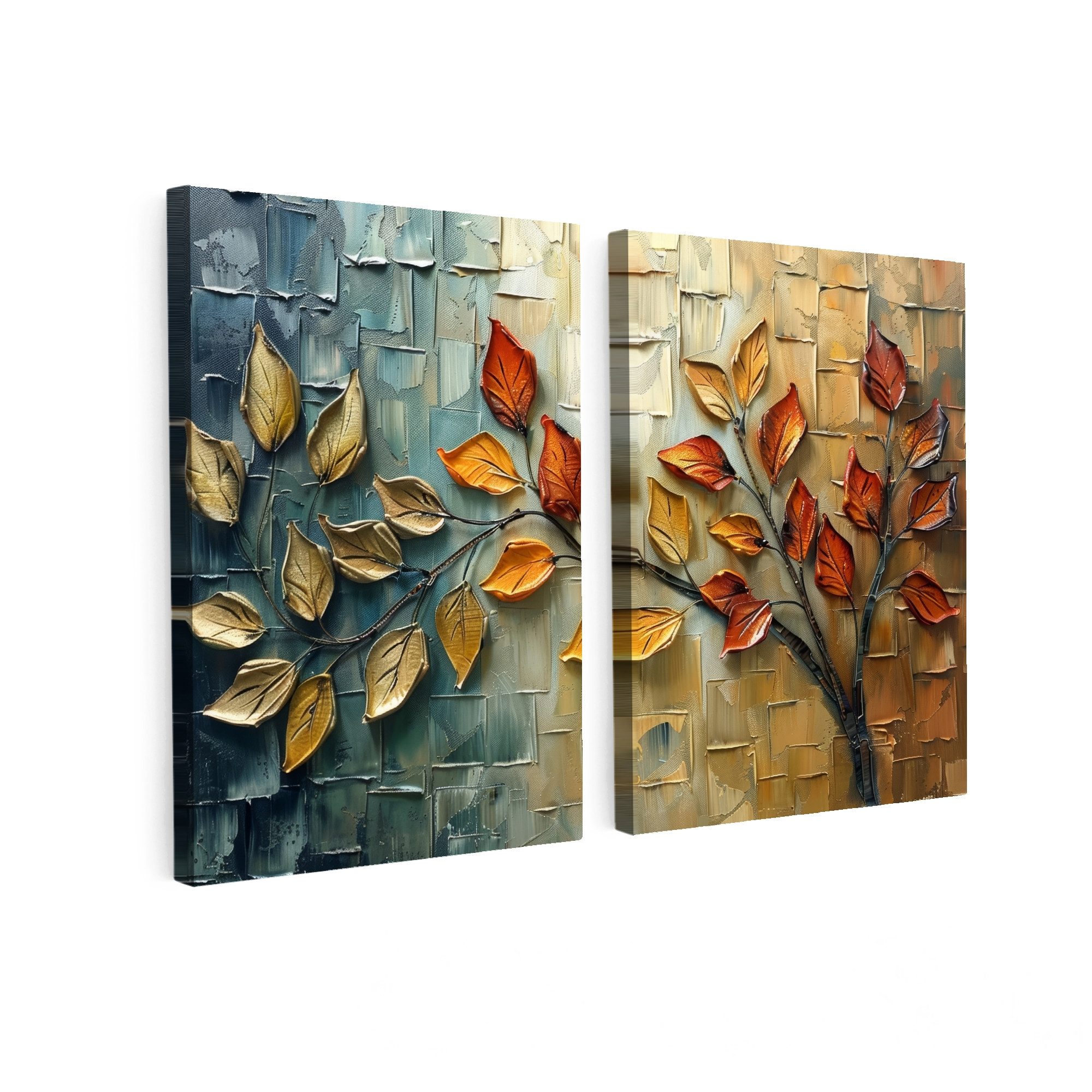 MuchoWow Leinwandbild Baum - Blätter - Natur - Farblook, Fotodruck (2 St), günstig online kaufen