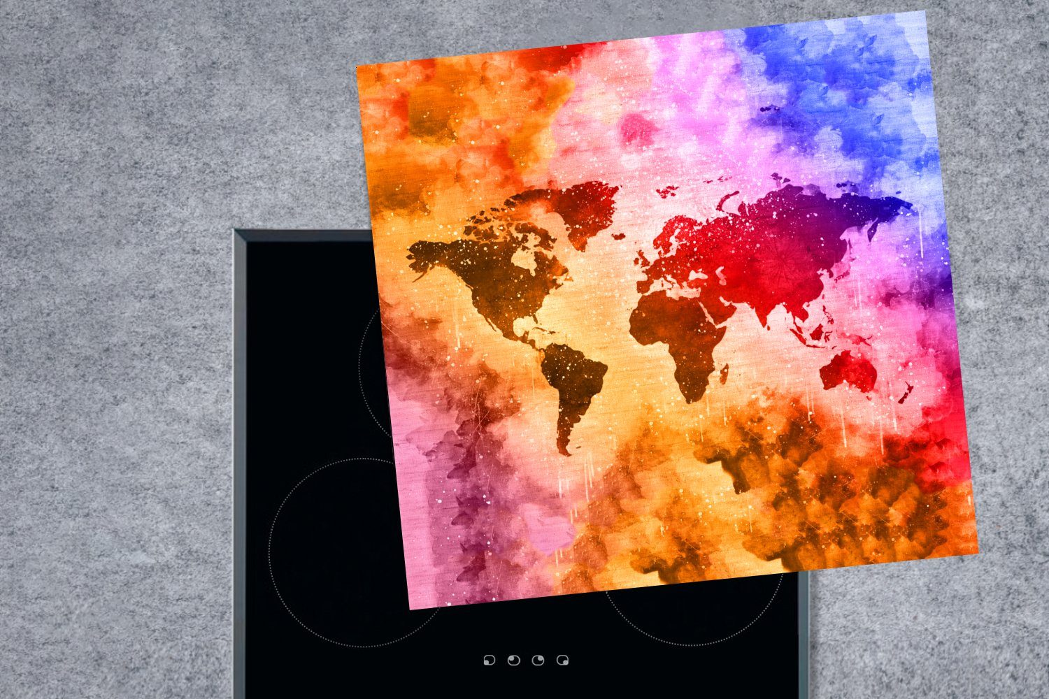 Ceranfeldabdeckung, - Vinyl, - küche MuchoWow Abstrakt, 78x78 tlg), Farben (1 Herdblende-/Abdeckplatte für cm, Arbeitsplatte Weltkarte