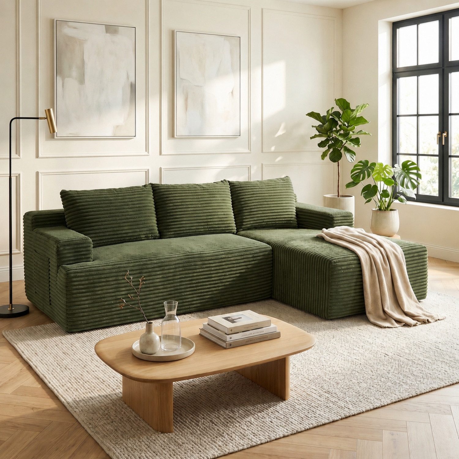 ANYSUN Ecksofa Couch L-Form, mit Liegeflache 3-Sitzer Ecksofa, Cord-Schlafsofa, Modulares Ecksofa, Loungesofa, Links / Rechts Chaiselongue Sofa,keine Montage erforderlich, modulares Schlafsofa für Wohnzimmer, Schlafzimmer, Wohnung und Büro