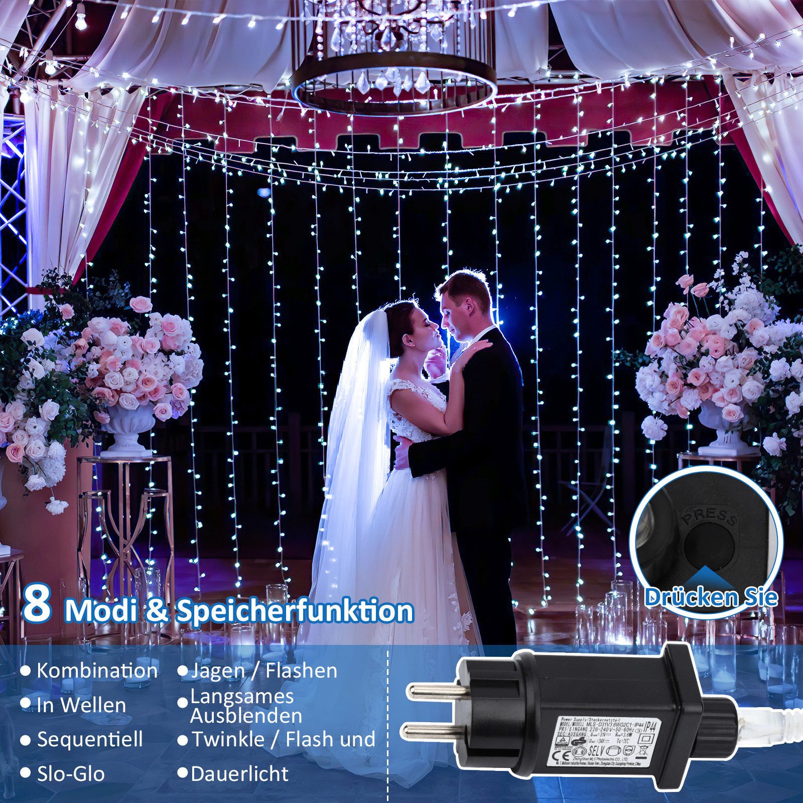 Clanmacy LED-Lichterkette 10-200M LED Lichterkette Weihnachten für Außen Innen 8 Modi Party Deko, Weihnachtsdeko Innen/Außen, 8 Modi Speicherfunktion, Wasserdicht