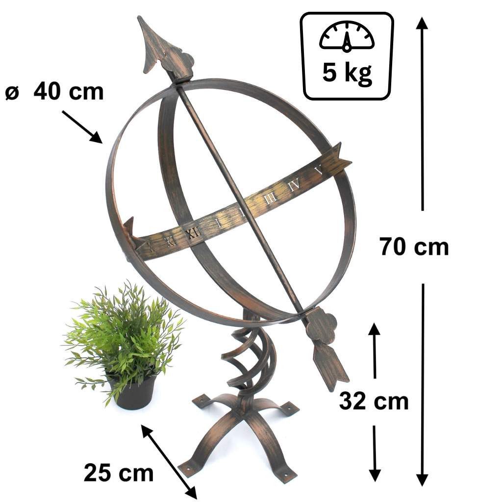 DanDiBo Standuhr Sonnenuhr Garten Groß Metall Patina Schmiedeeisen Wetterfest 70 cm