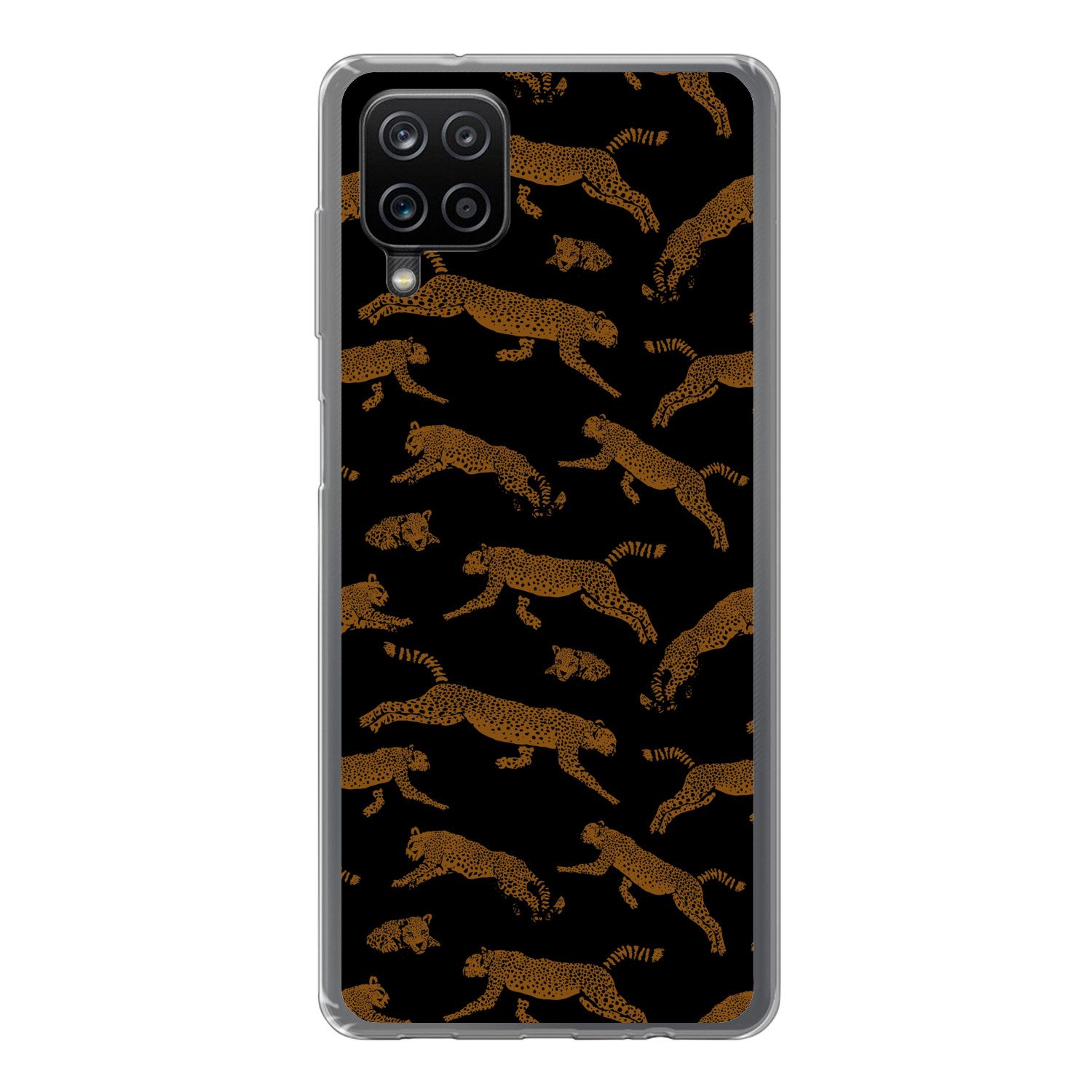 MuchoWow Handyhülle für Samsung Galaxy A12 Panther - Muster - Tiere - Schwarz - Braun, Smartphone-Bumper, Print, Handy Schutzhülle Dünn