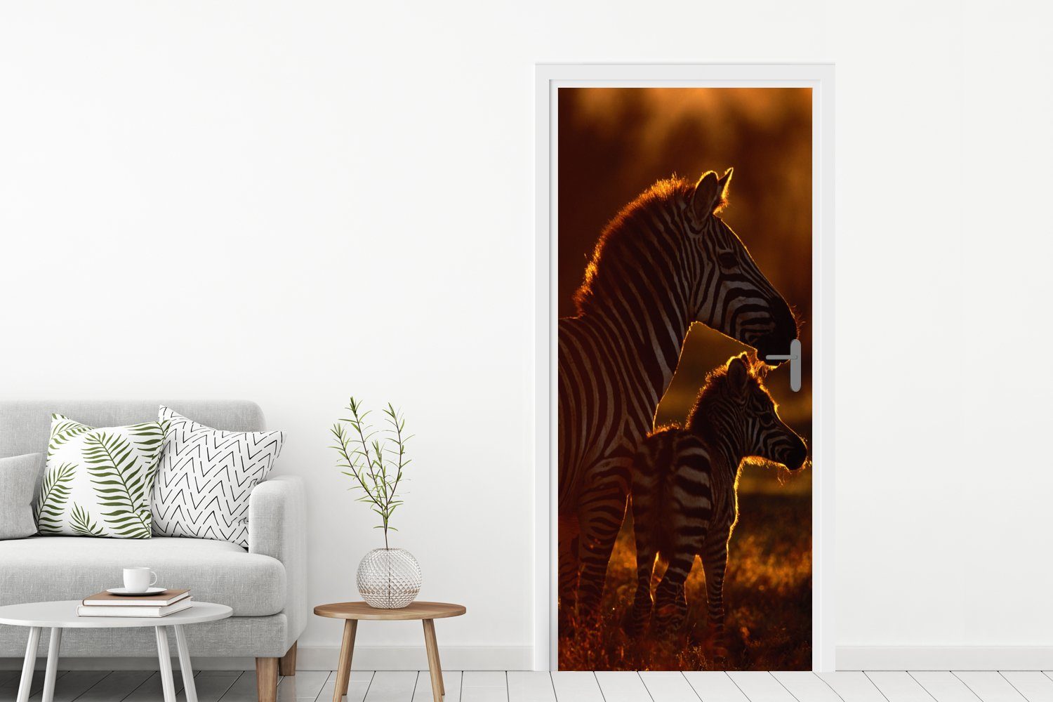 MuchoWow Türtapete Zebra - Sonne Fototapete für - St), (1 Matt, Fohlen, Tür, Türaufkleber, 75x205 cm bedruckt