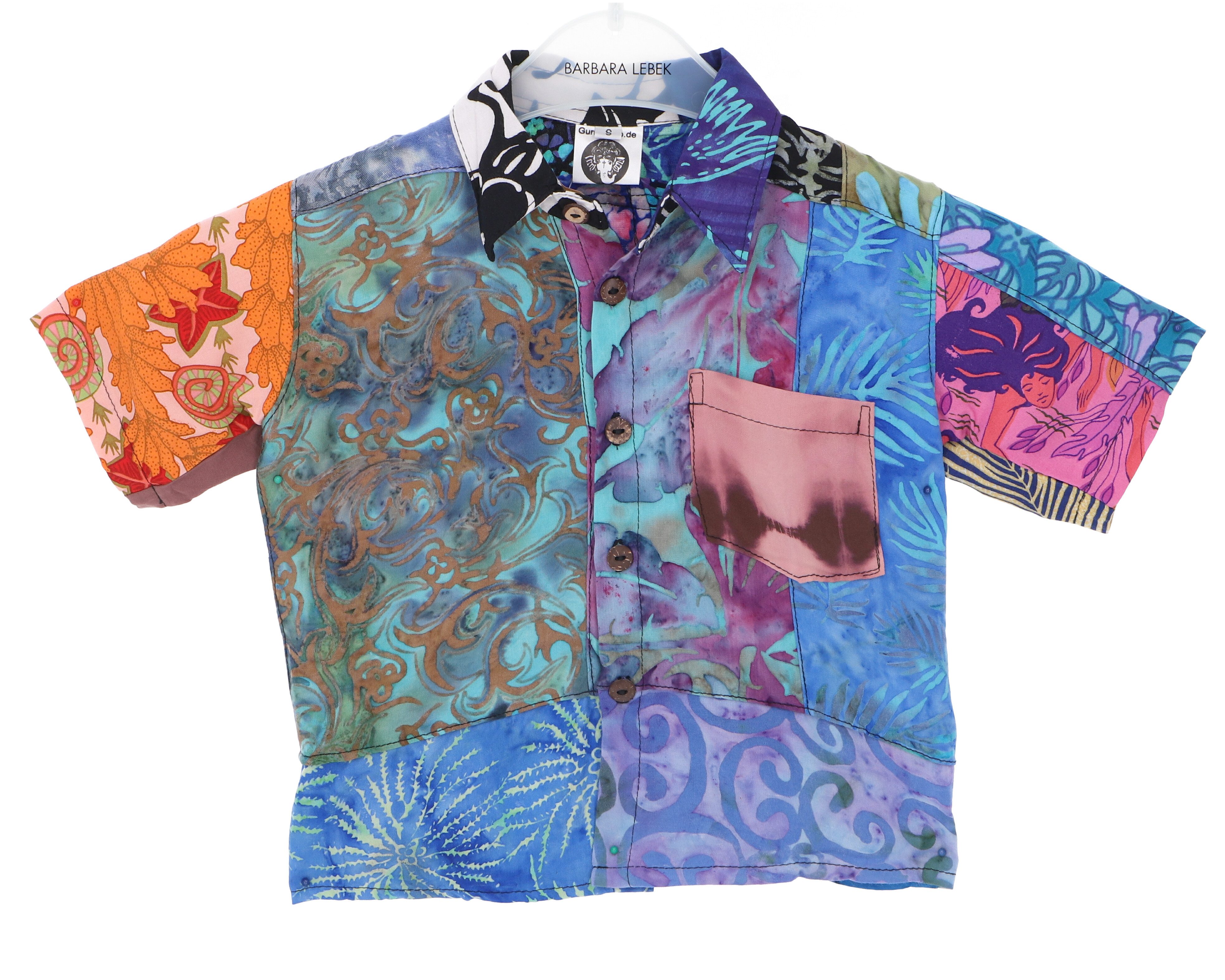 Guru-Shop T-Shirt Batik Patchwork upcycling Kinderhemd, Hippie..
