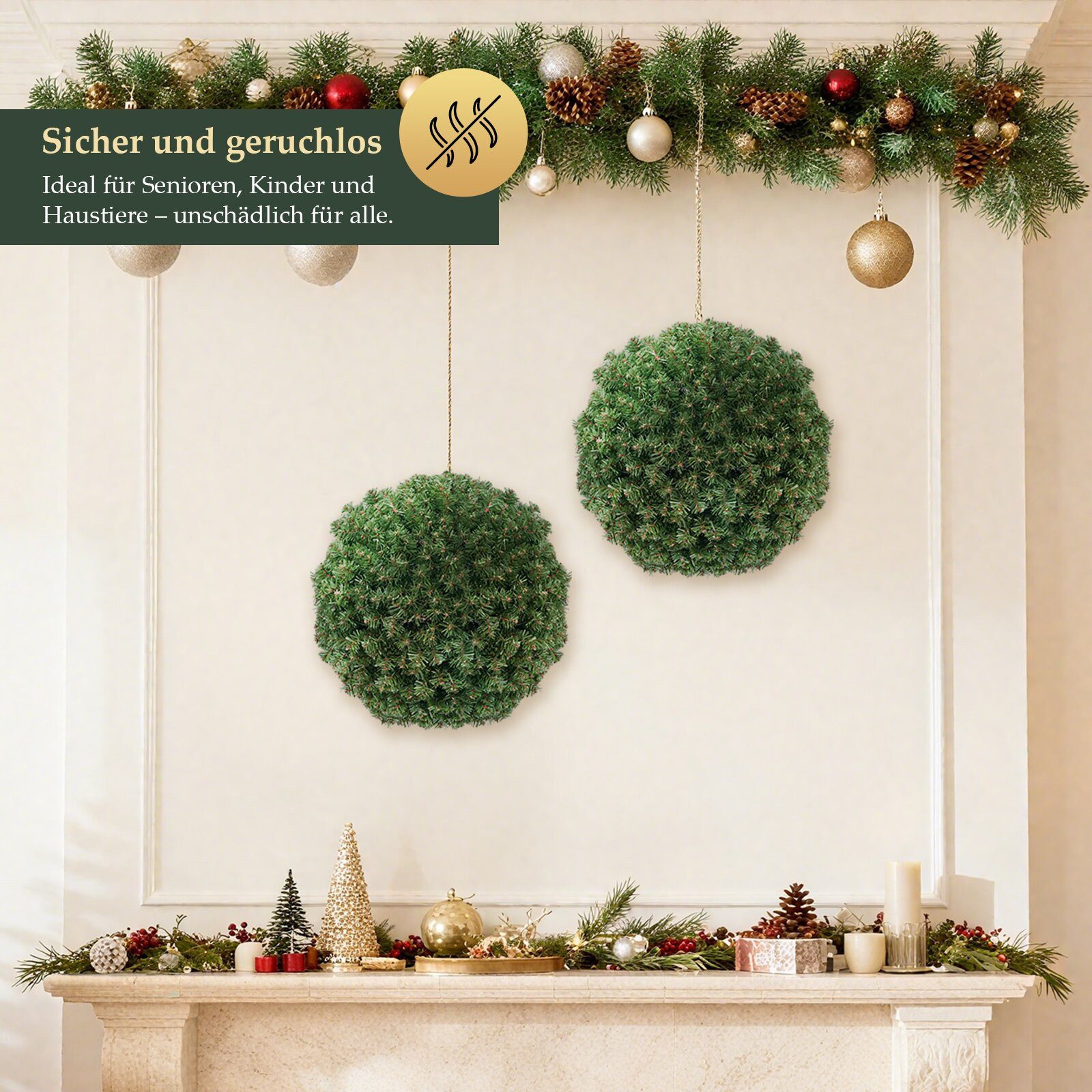 Kunstpflanze Ø40cm Kunstblumenstrauß Künstliche Pflanze Weihnachtsdeko Kugel, Salcar, 40 cm mit 800 Spitzen