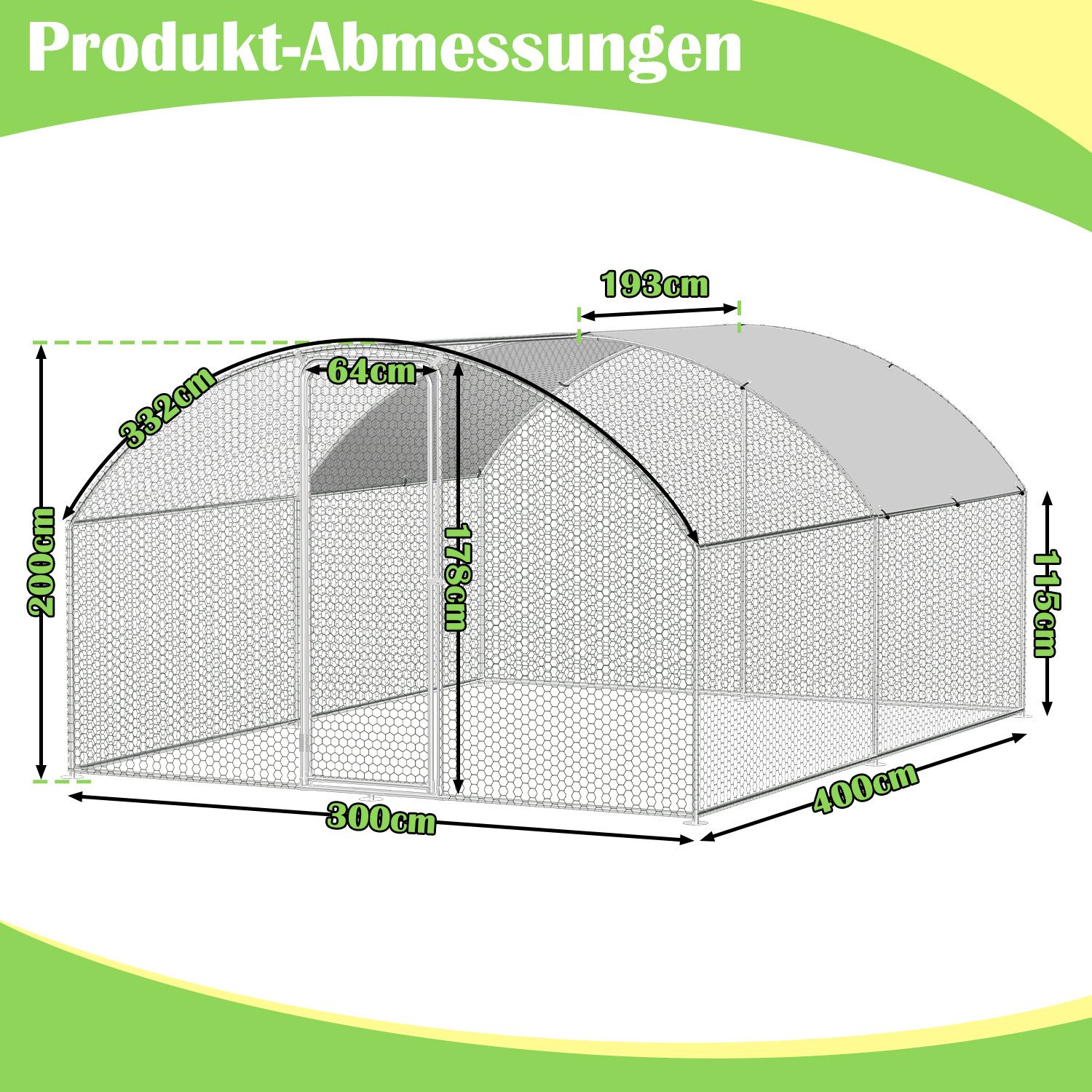 Thumbnail - Clanmacy Freigehege Hühnerstall mit PE Dach Freilaufgehege Hühnerhaus Kuppel 3x4x2m