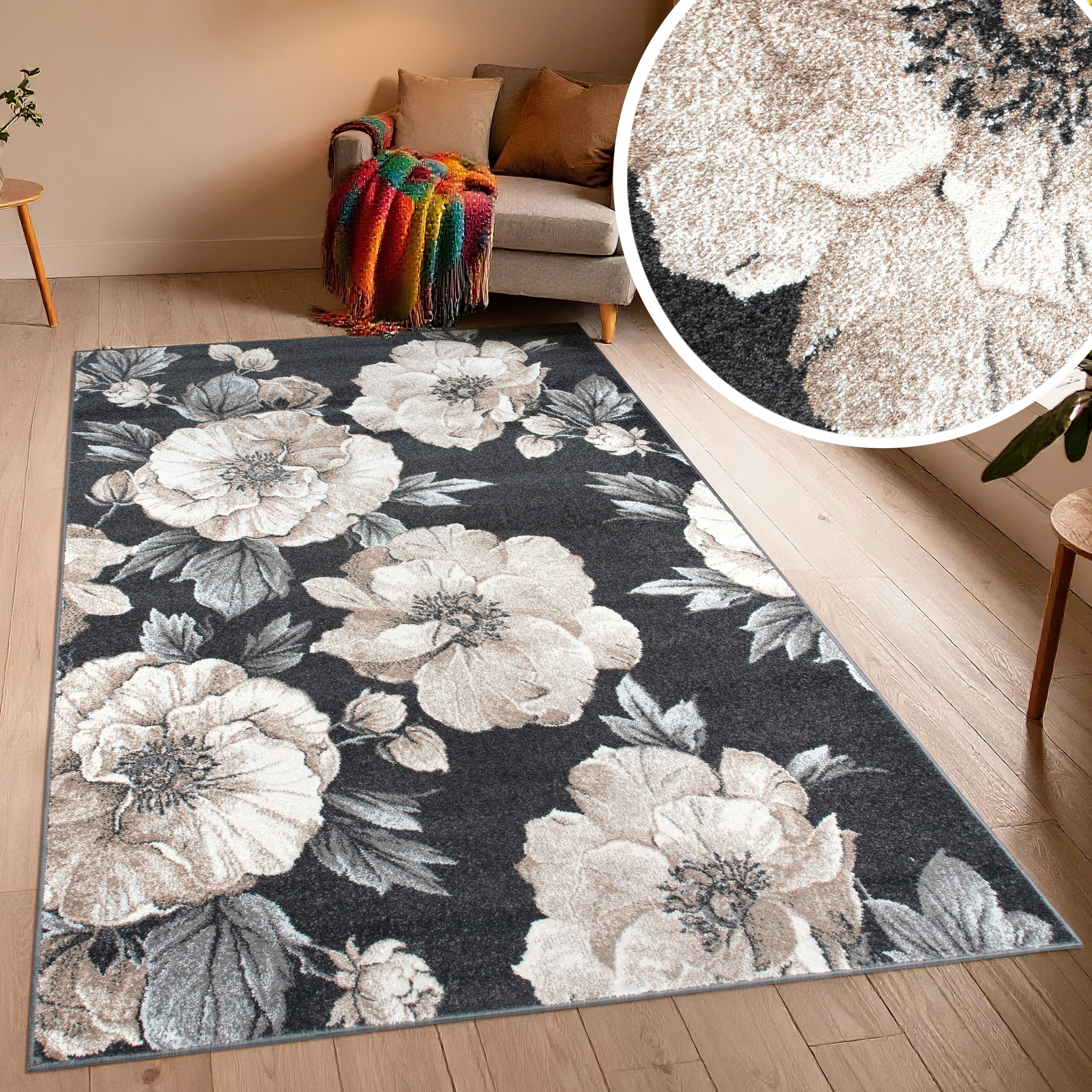 OTTO home Teppich Florent, Blumen Design, Vintage, rechteckig, Höhe: 9 mm, Floral, detailreiche Blüten, Botanical, elegant, Wohnzimmer