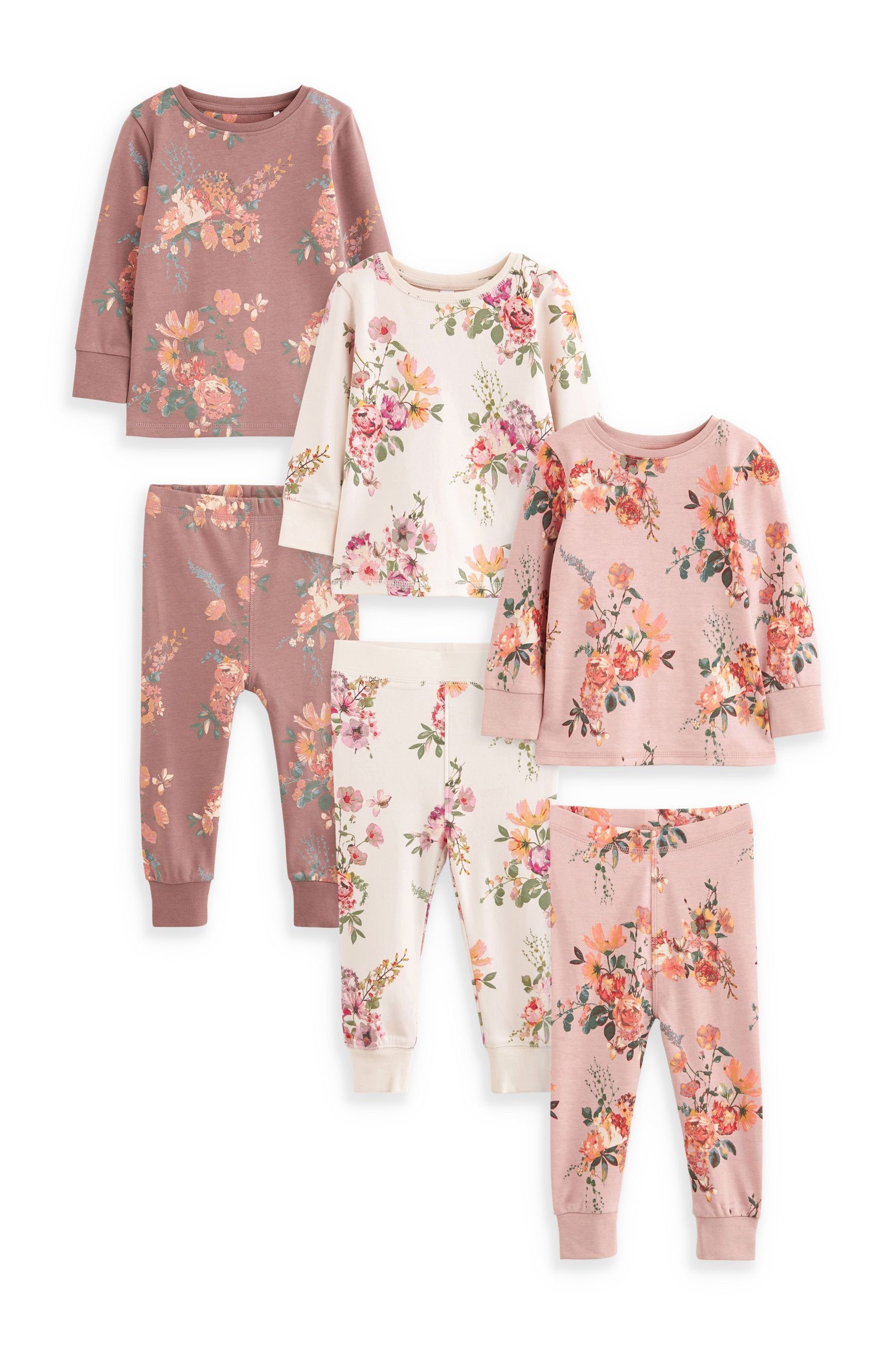 Muster, (6 Schlafanzüge tlg), Next mit Pyjama 3er-Pack floralem Aktuelles aus Design England
