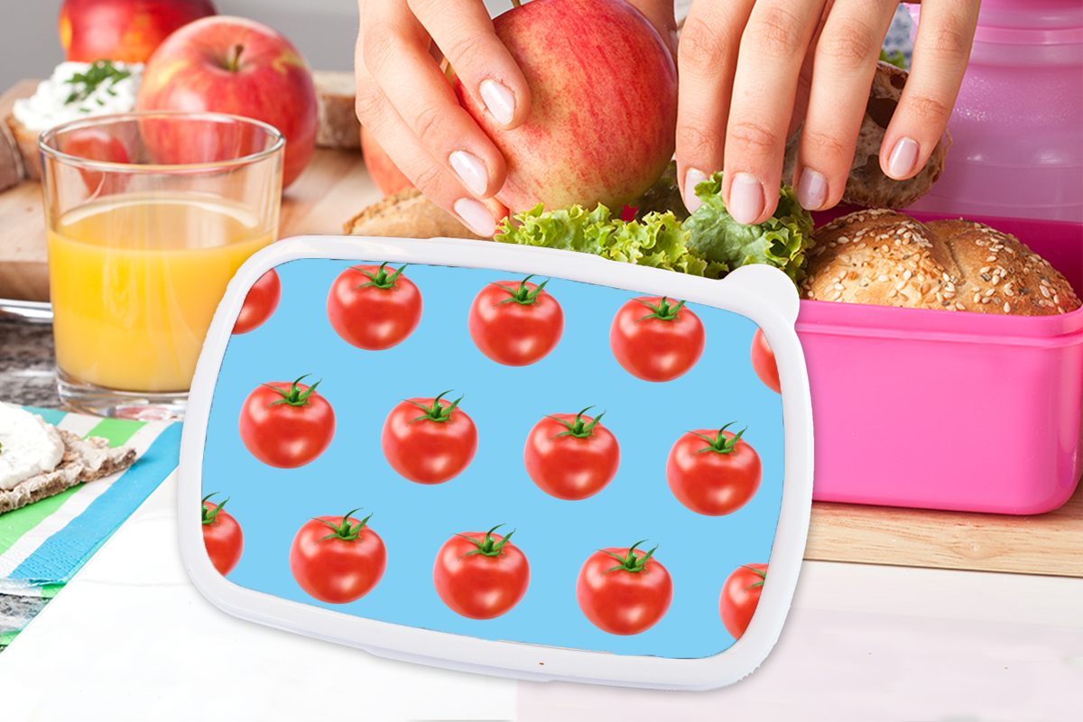 MuchoWow Lunchbox Tomaten - Kunststoff Kunststoff, - Brotbox Snackbox, Gemüse Brotdose Kinder, rosa (2-tlg), für Blau, Erwachsene, Mädchen