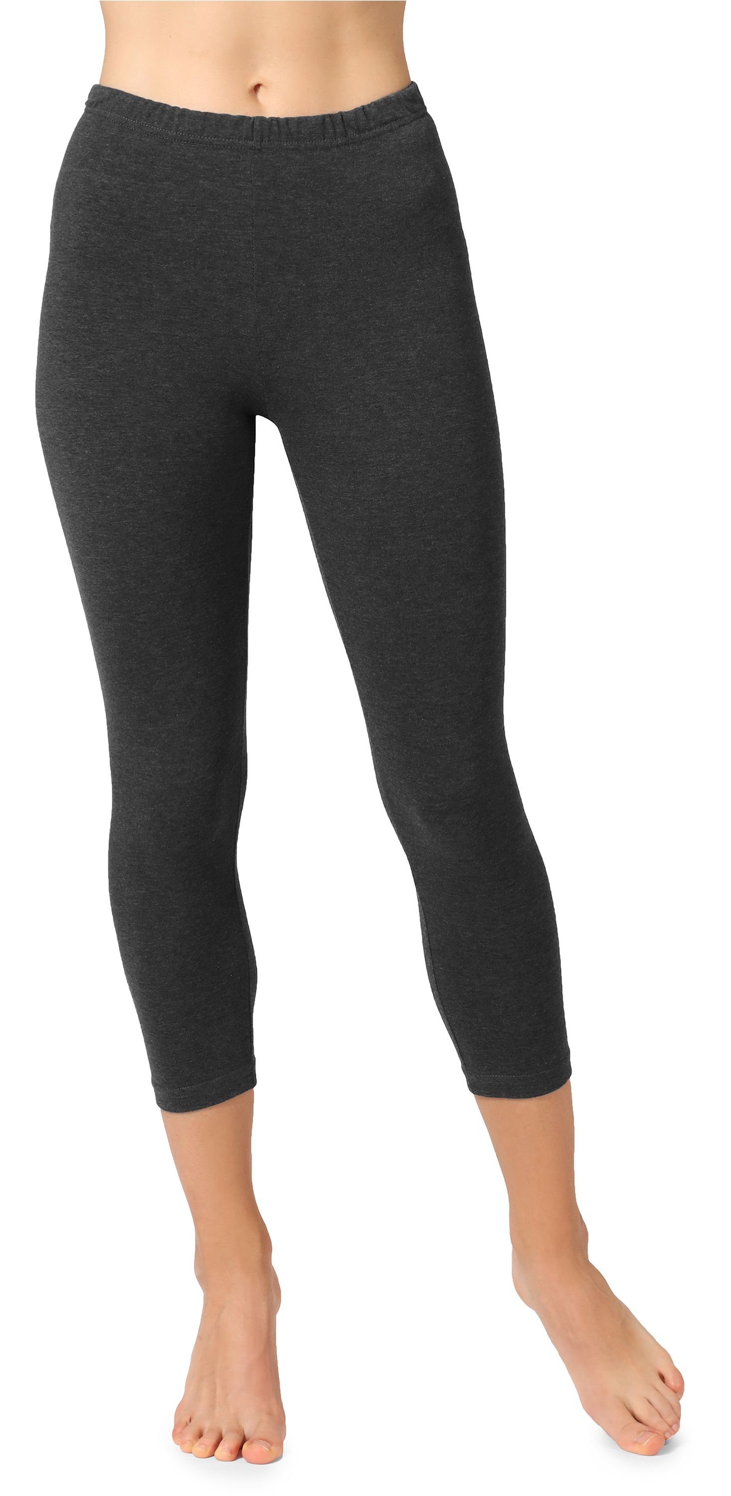 Bellivalini Leggings Damen 3/4 Capri Leggings aus Baumwolle BLV50-156 (1-tlg) elastischer Bund Dunkelmelange