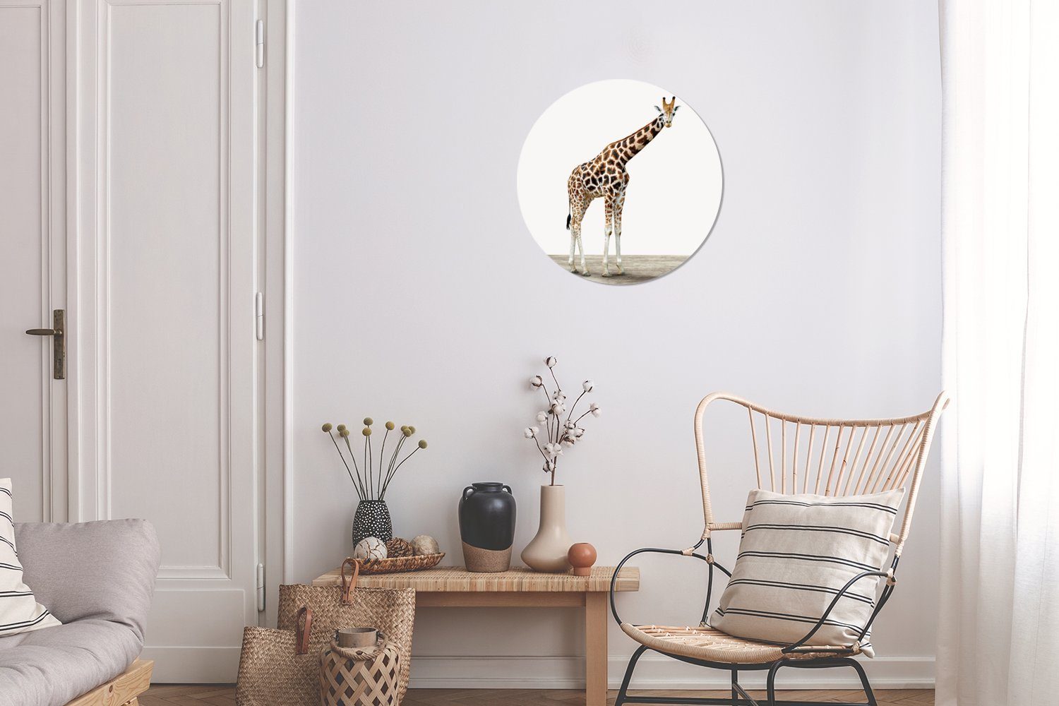 Wohnzimmer Wandsticker Weiß St), Tapetenkreis - für Giraffe - Tapetenaufkleber, Kinderzimmer, Tier Rund, MuchoWow (1