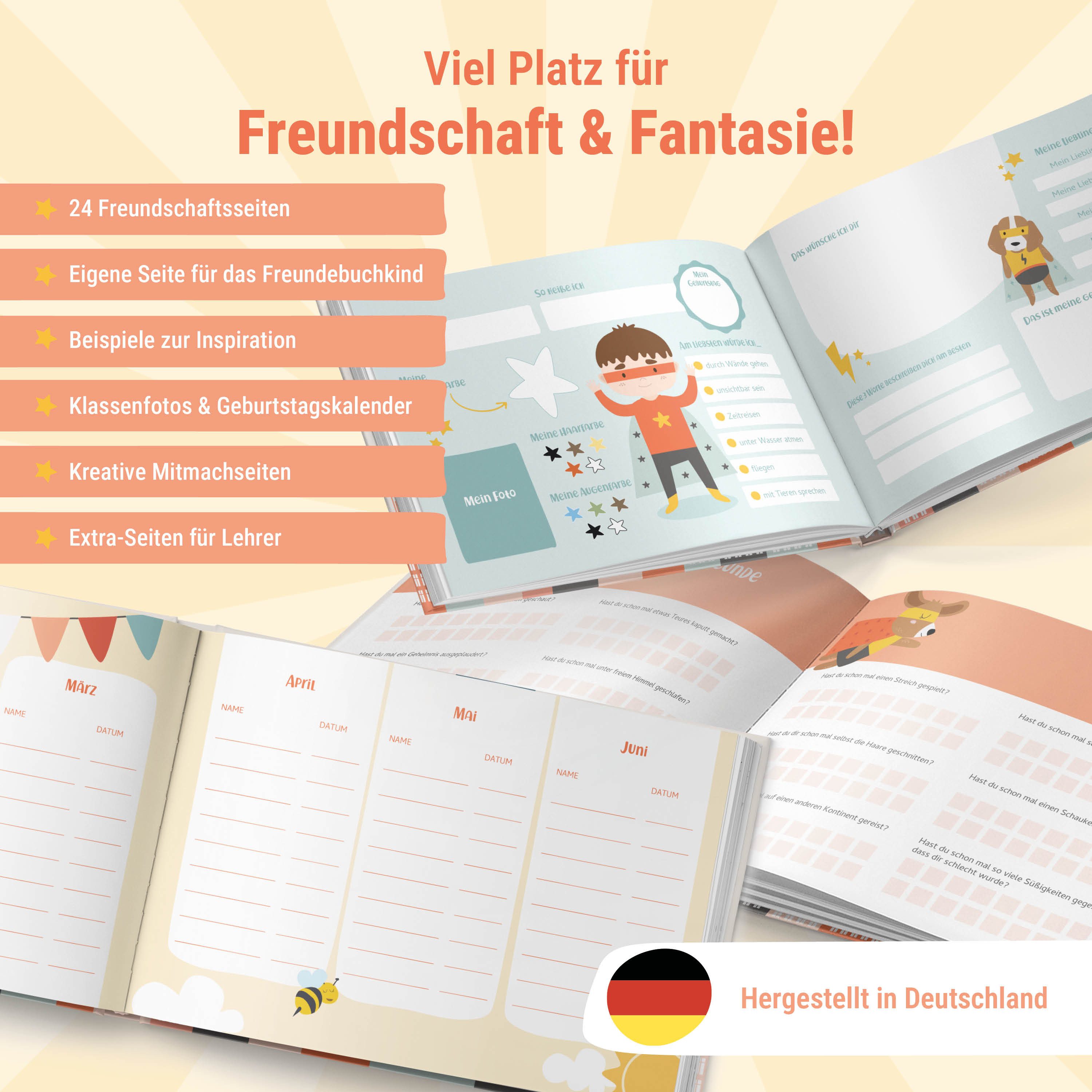 Amari Freundebuch Schulfreunde Superhelden, Grundschule Hardcover, Platz für 24 Freunde, Geschenk zur Einschulung für Jungen & Mädchen ab 6, Schultüte – Bild 3 von 5