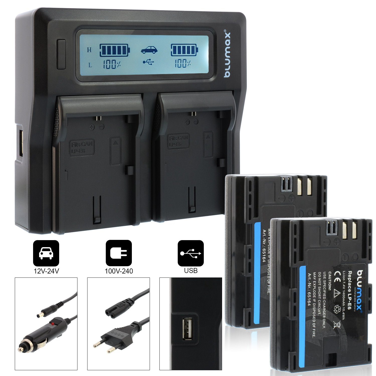 Blumax Set mit Lader für Canon LP-E6 LP-E6N 1400 mAh Kamera-Akku