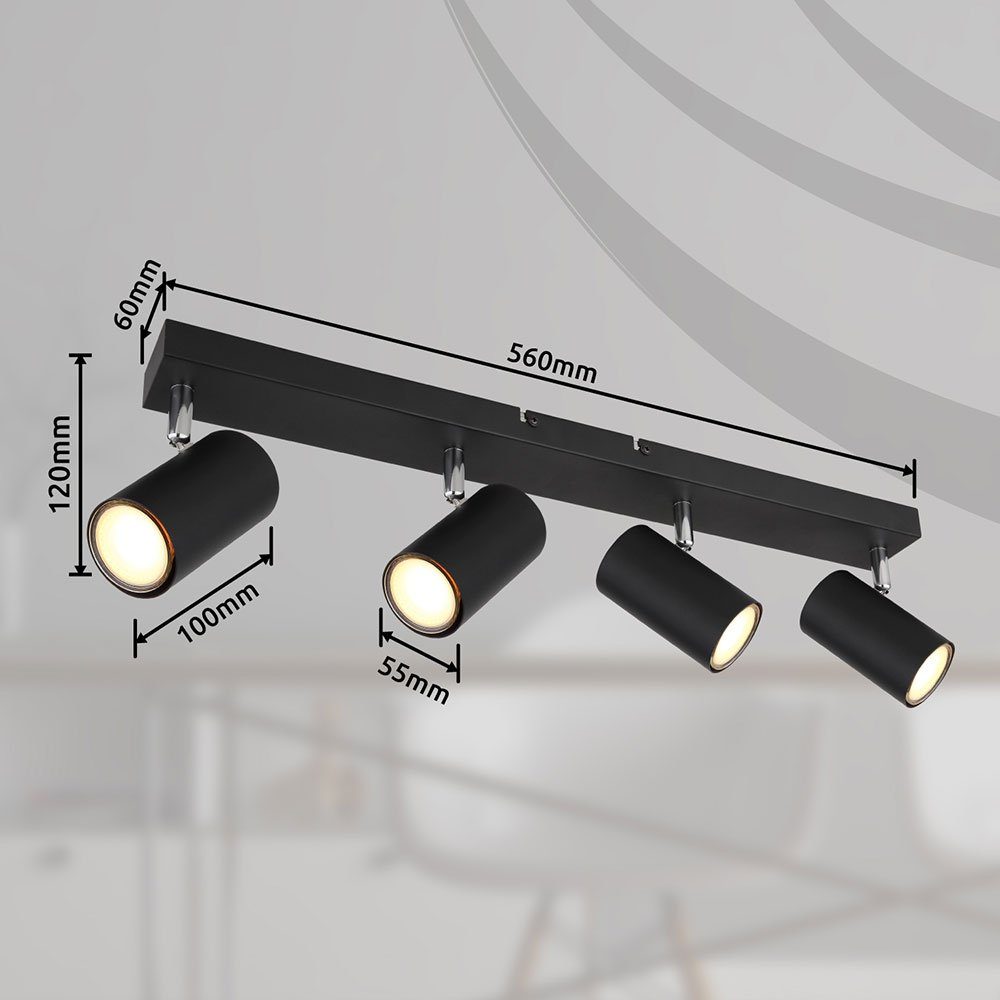 etc-shop LED Deckenspot, Leuchtmittel schwarz inklusive, Spot nicht flammig Deckenstrahler Deckenleuchte 4 Deckenlampe