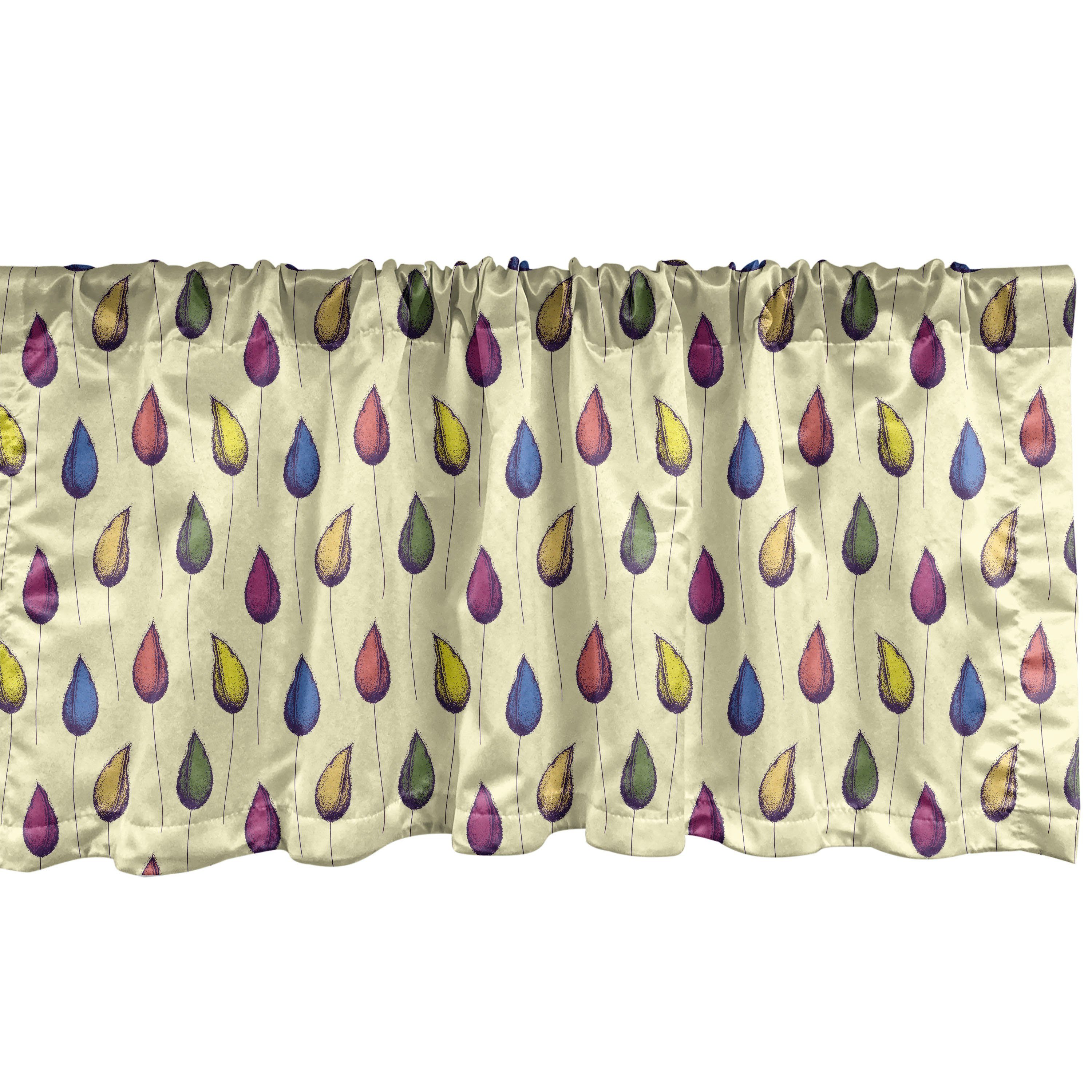 Scheibengardine Vorhang Volant für Küche Schlafzimmer Dekor mit Stangentasche, Abakuhaus, Microfaser, Blumen Blumen-Knospen und dünnen Stielen