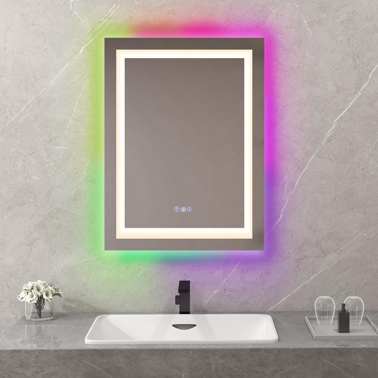 mit Badspiegel KOMFOTTEU Wandspiegel, 80x60cm Beleuchtung,
