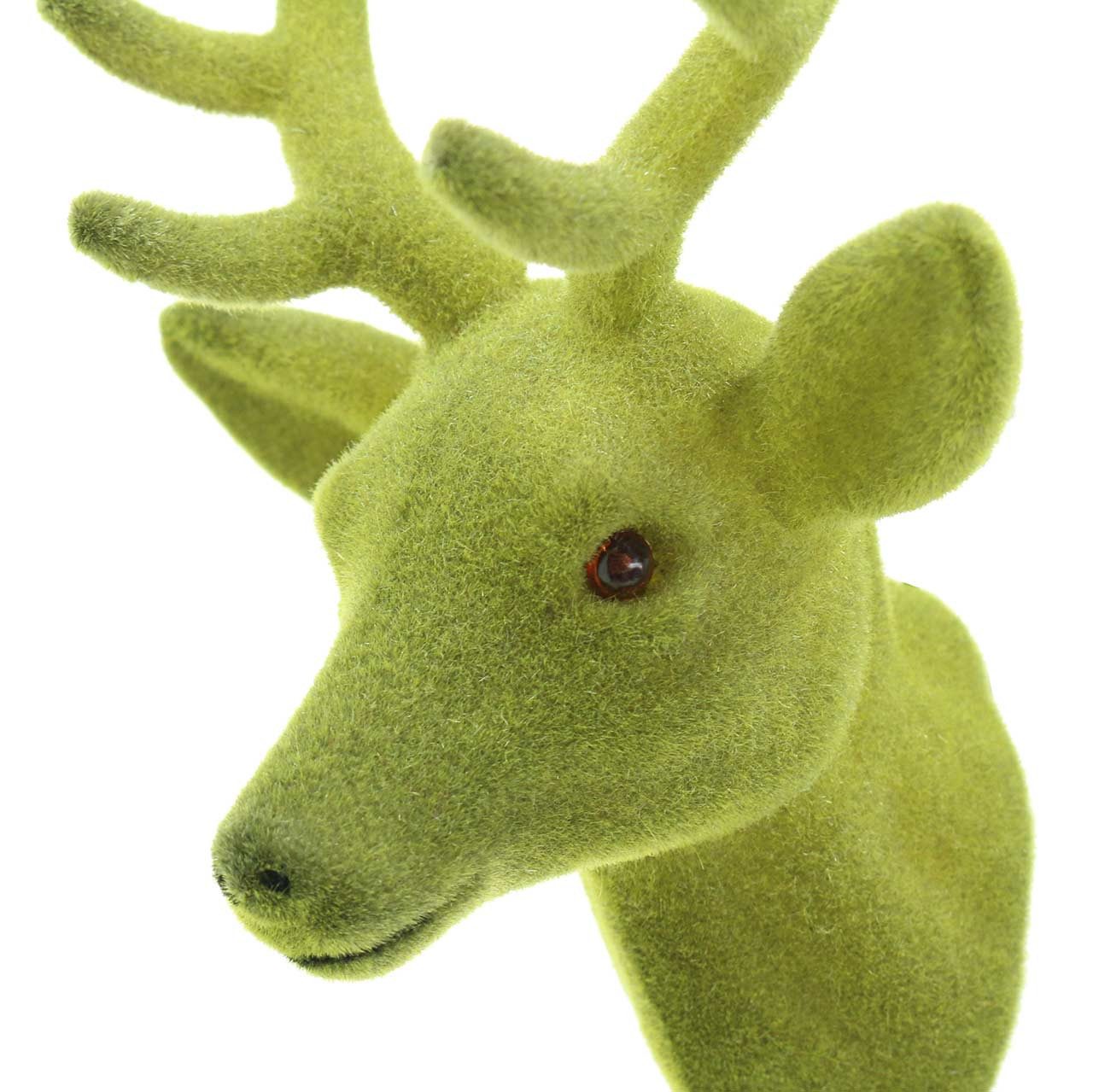Florists Products Weihnachtsmann Deko-Hirschkopf Moosgrün beflockt, Wanddekoration Geweih, 3 Stück